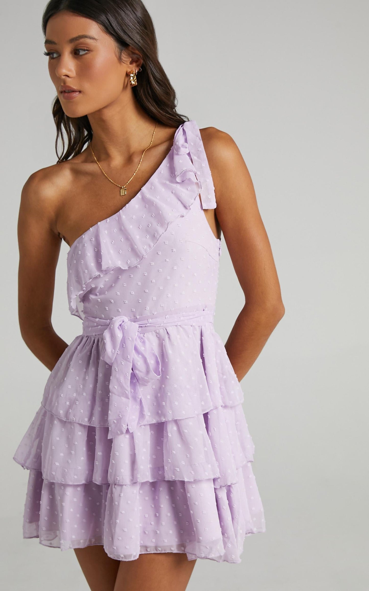 Darling I Am A Daydream One Shoulder Ruffle Mini Dress in Lilac