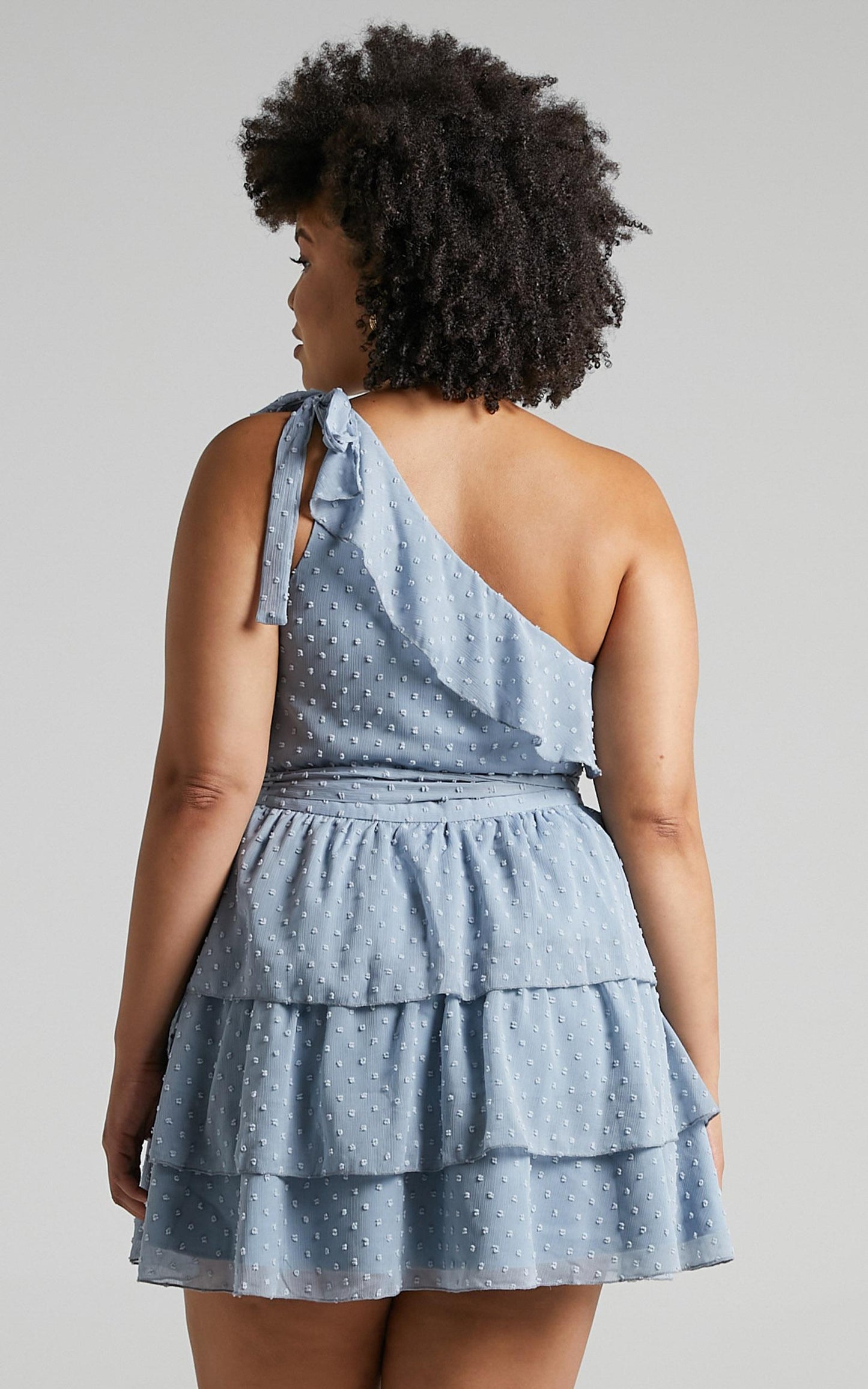 Darling I Am A Daydream Mini Dress - One Shoulder Ruffle Dress in Powder Blue
