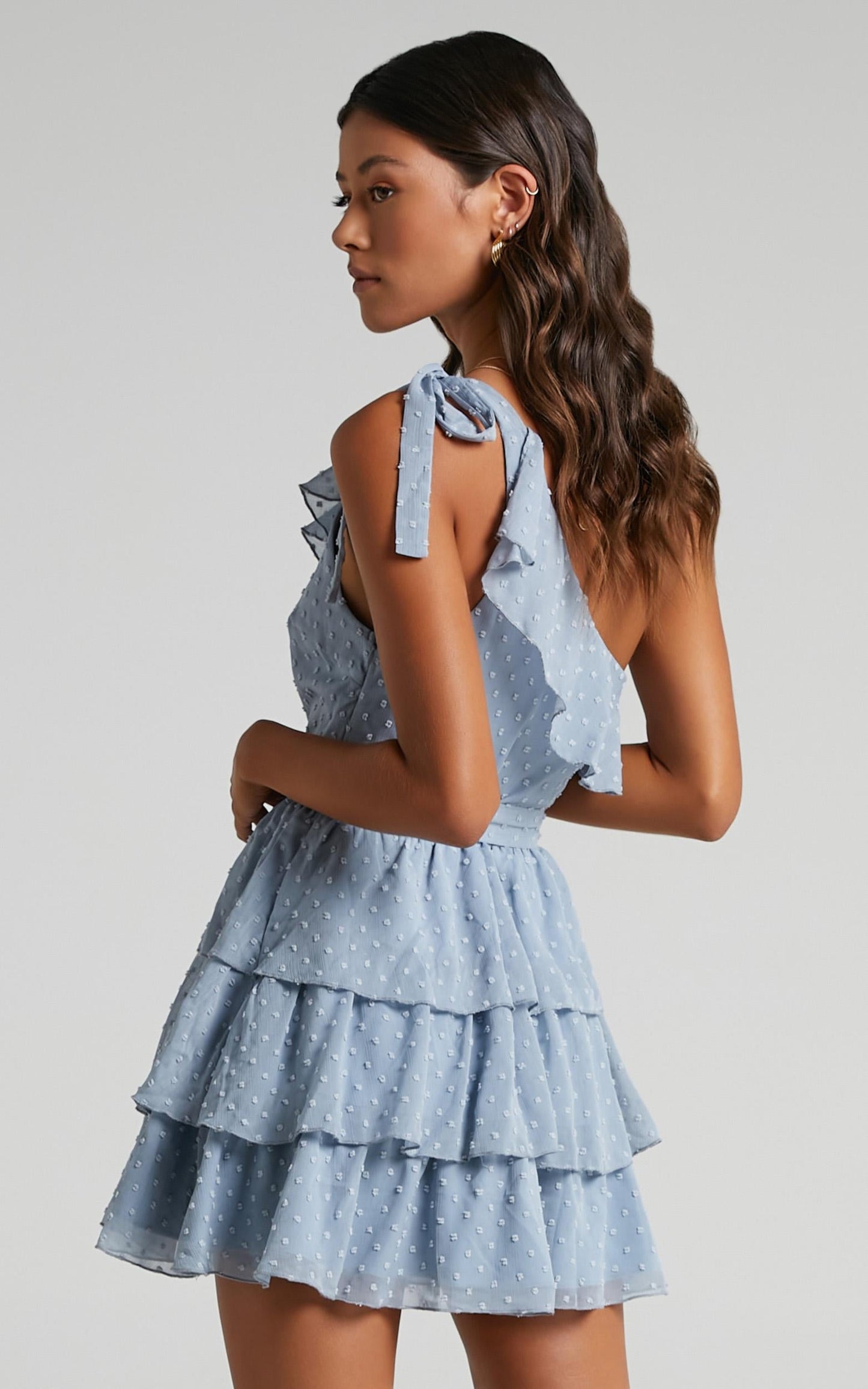 Darling I Am A Daydream Mini Dress - One Shoulder Ruffle Dress in Powder Blue