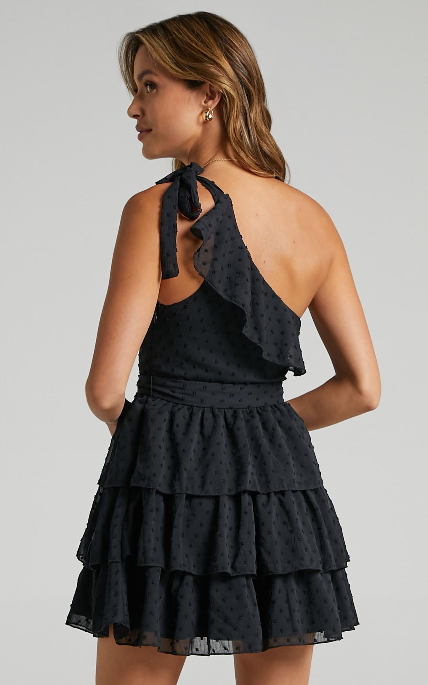 Darling I Am A Daydream One Shoulder Ruffle Mini Dress in Black