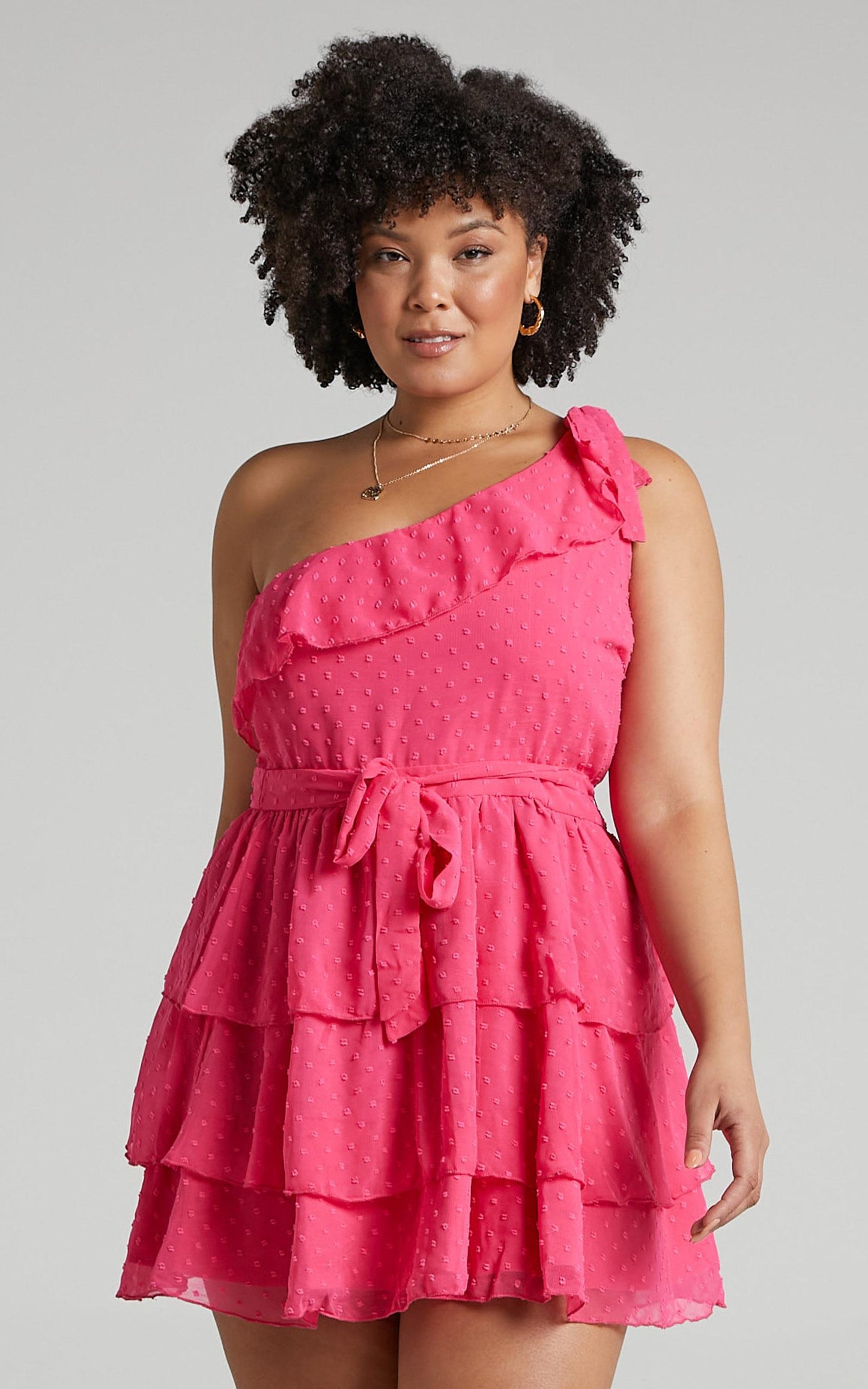 Darling I Am A Daydream Mini Dress - One Shoulder Ruffle Dress in Hot Pink