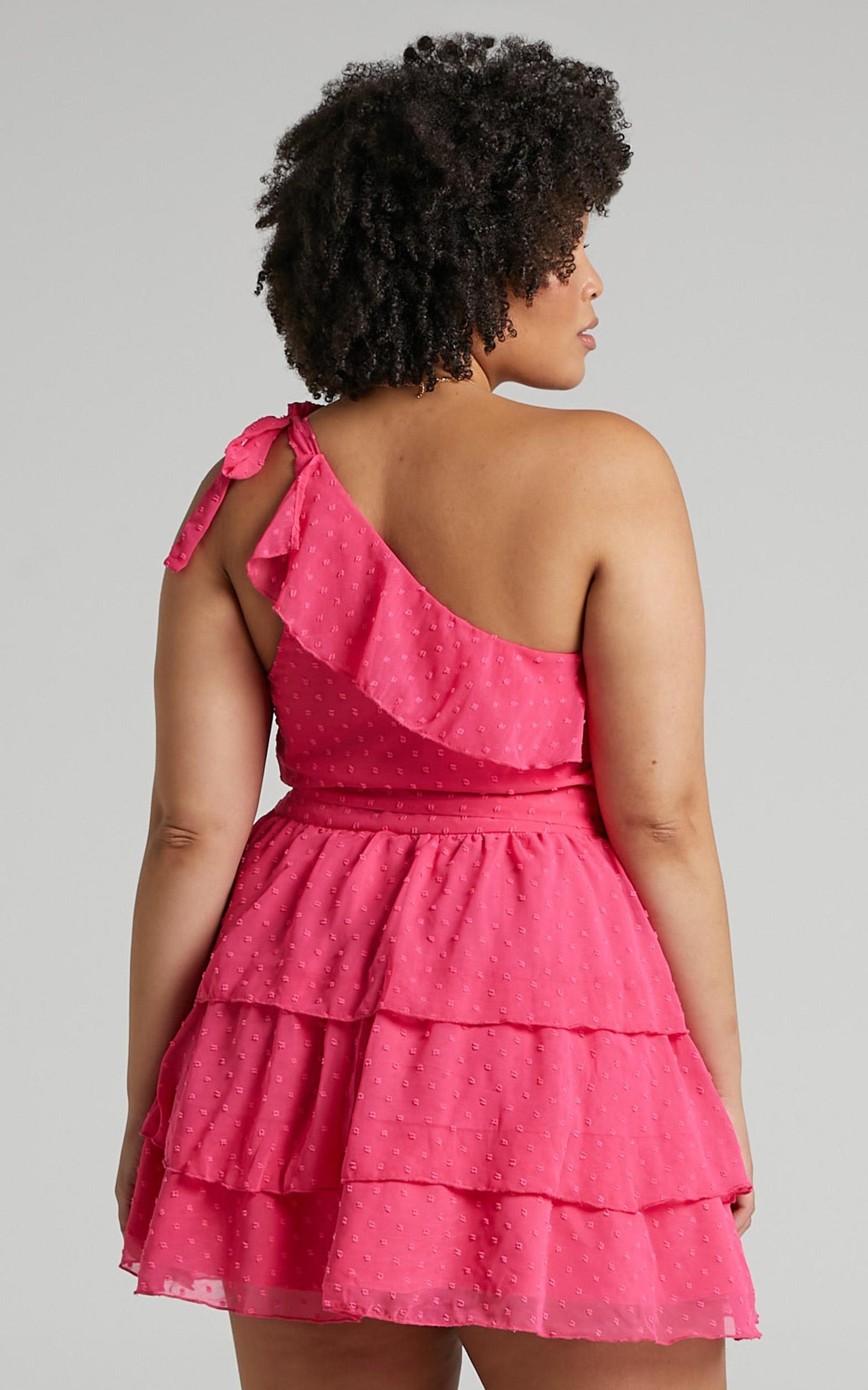 Darling I Am A Daydream Mini Dress - One Shoulder Ruffle Dress in Hot Pink