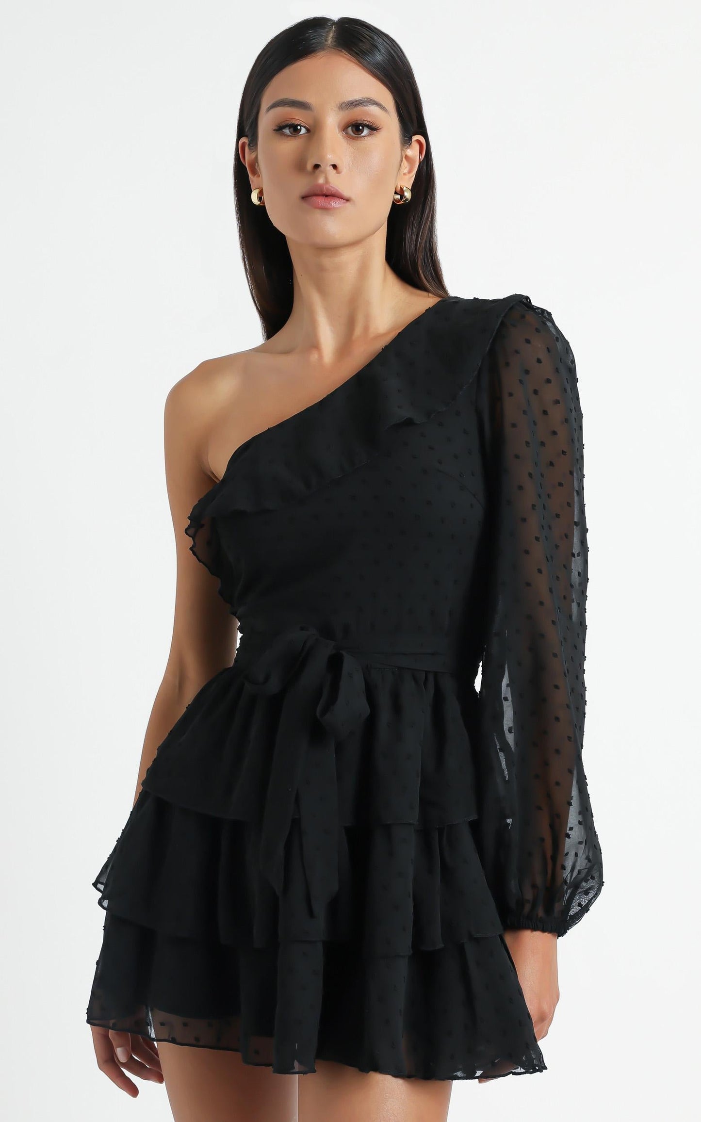 Day Dreamer One Shoulder Mini Dress in Black