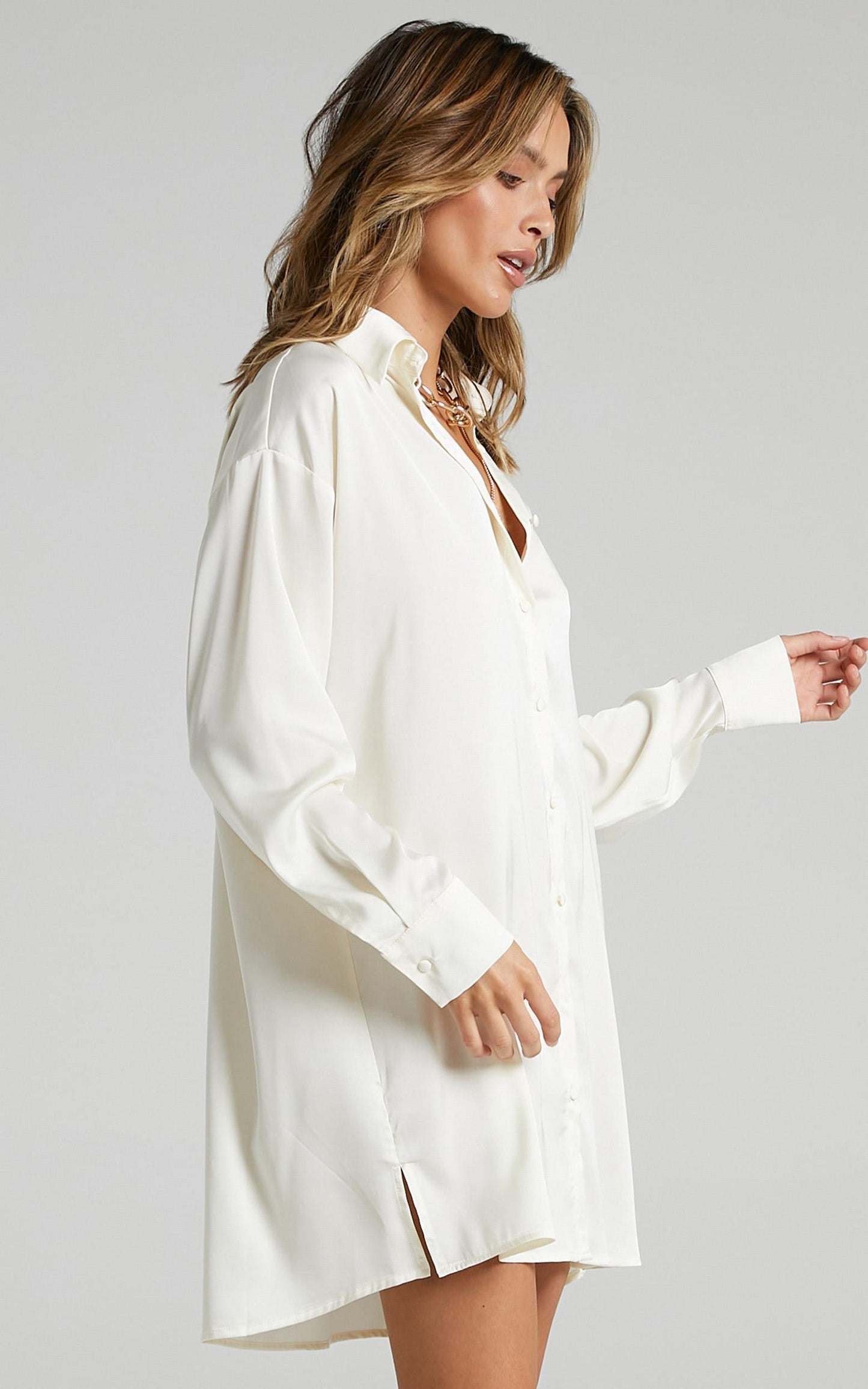 Desiree Shirt Dress in Ivory Satin