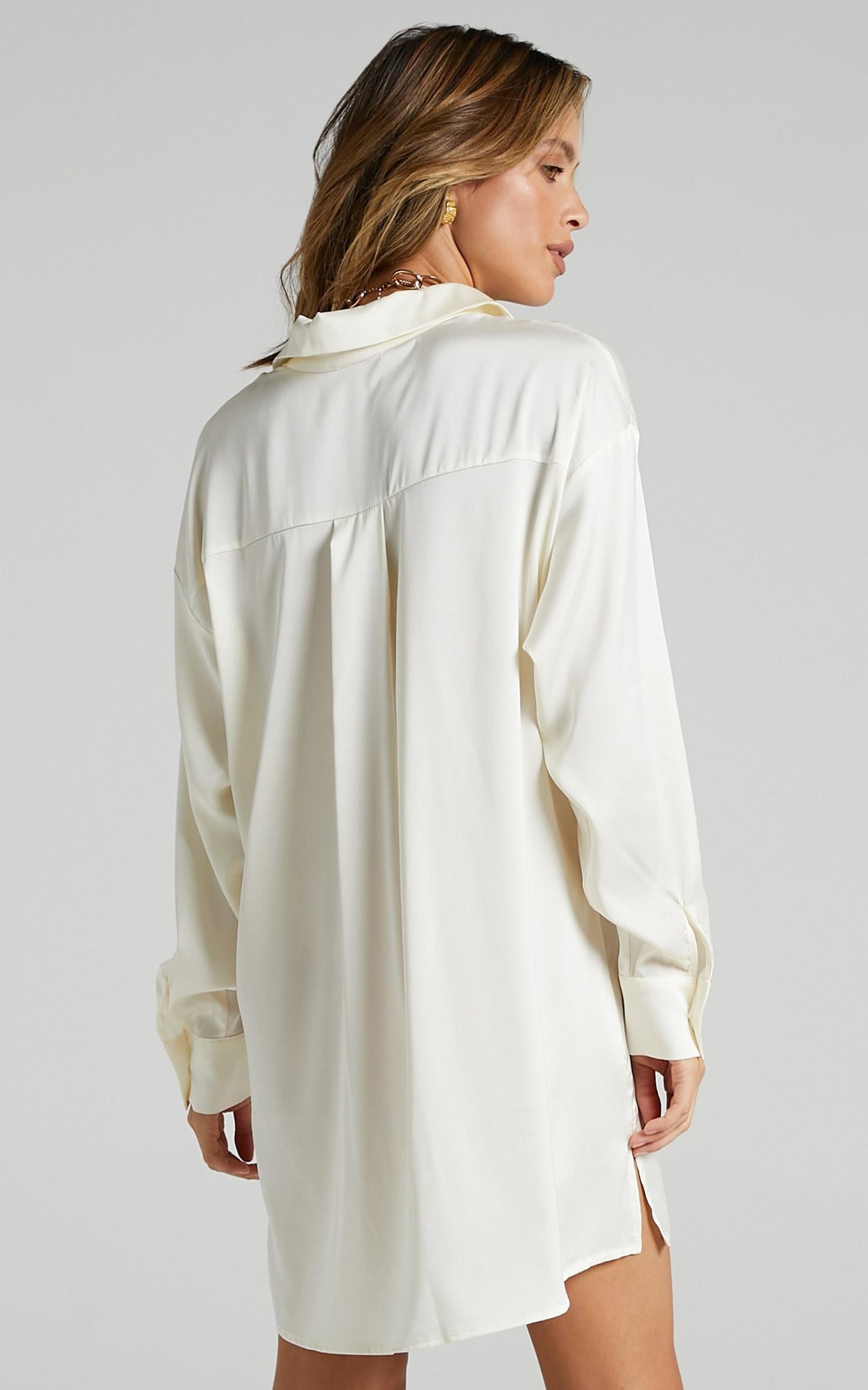 Desiree Shirt Dress in Ivory Satin