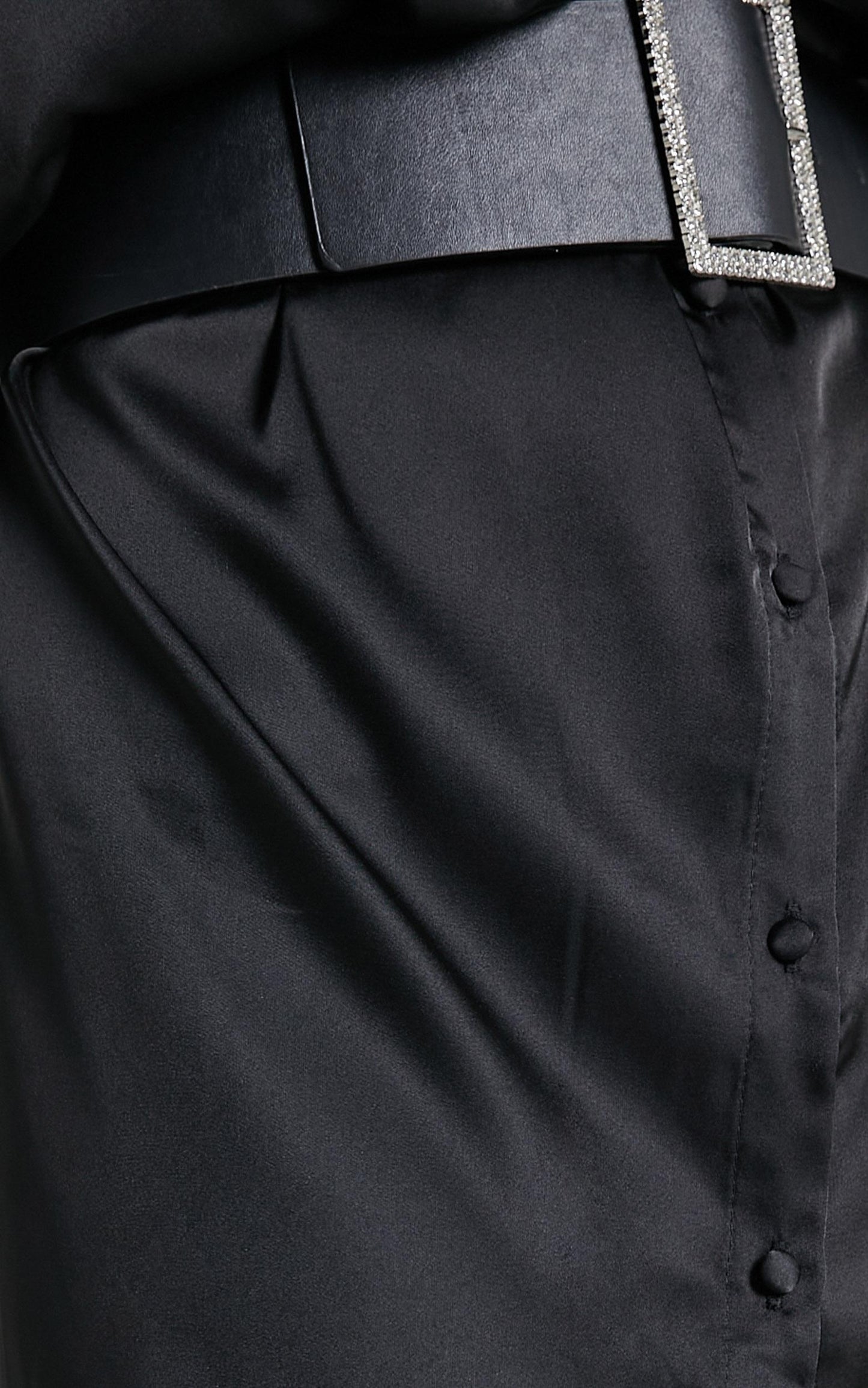 Desiree Shirt Dress in Black Satin