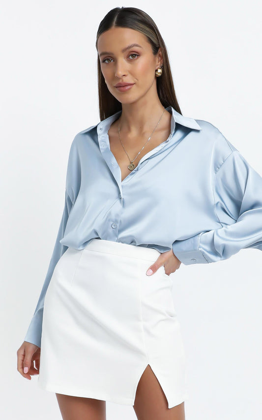Desiree Shirt in Light Blue Satin