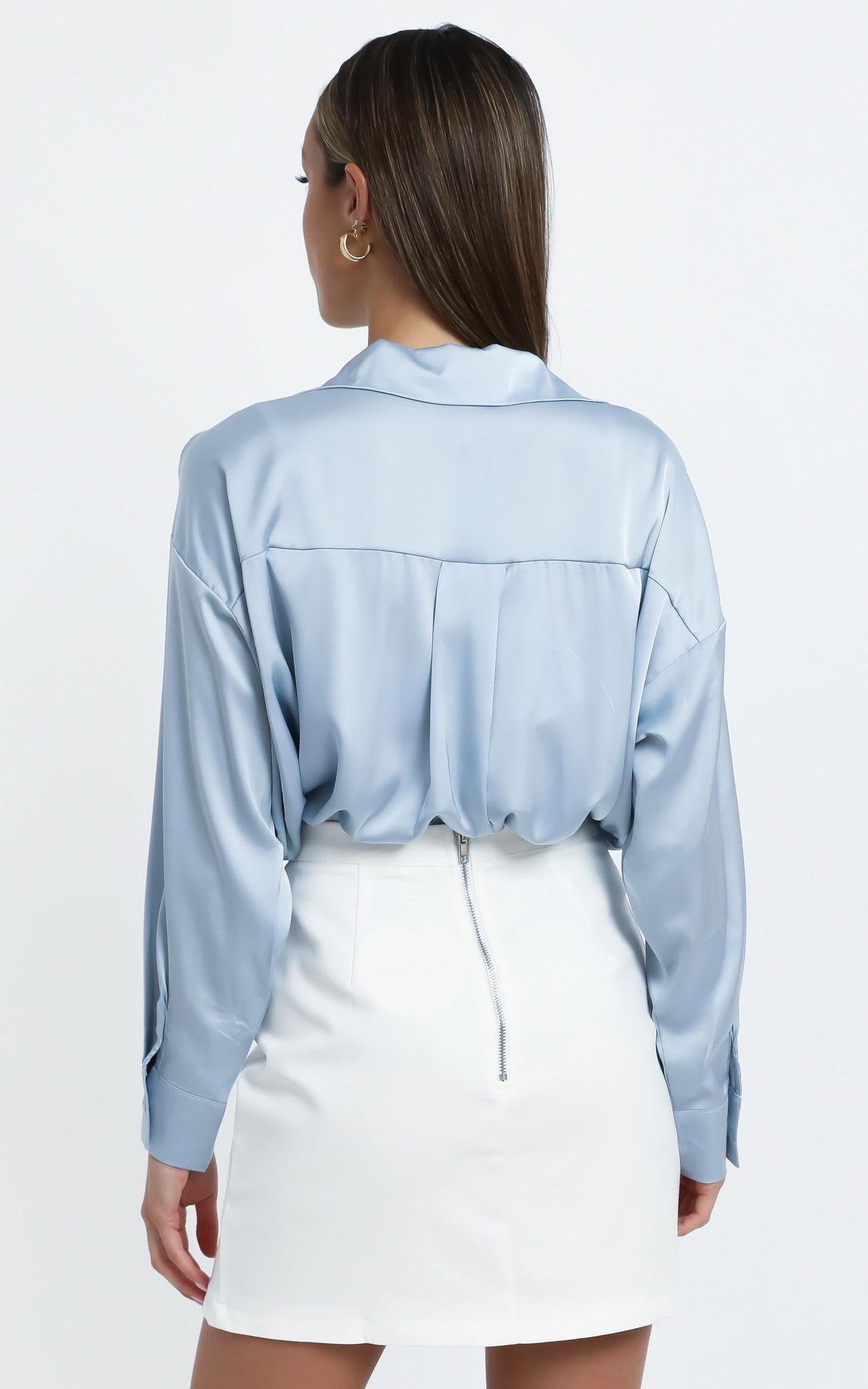 Desiree Shirt in Light Blue Satin