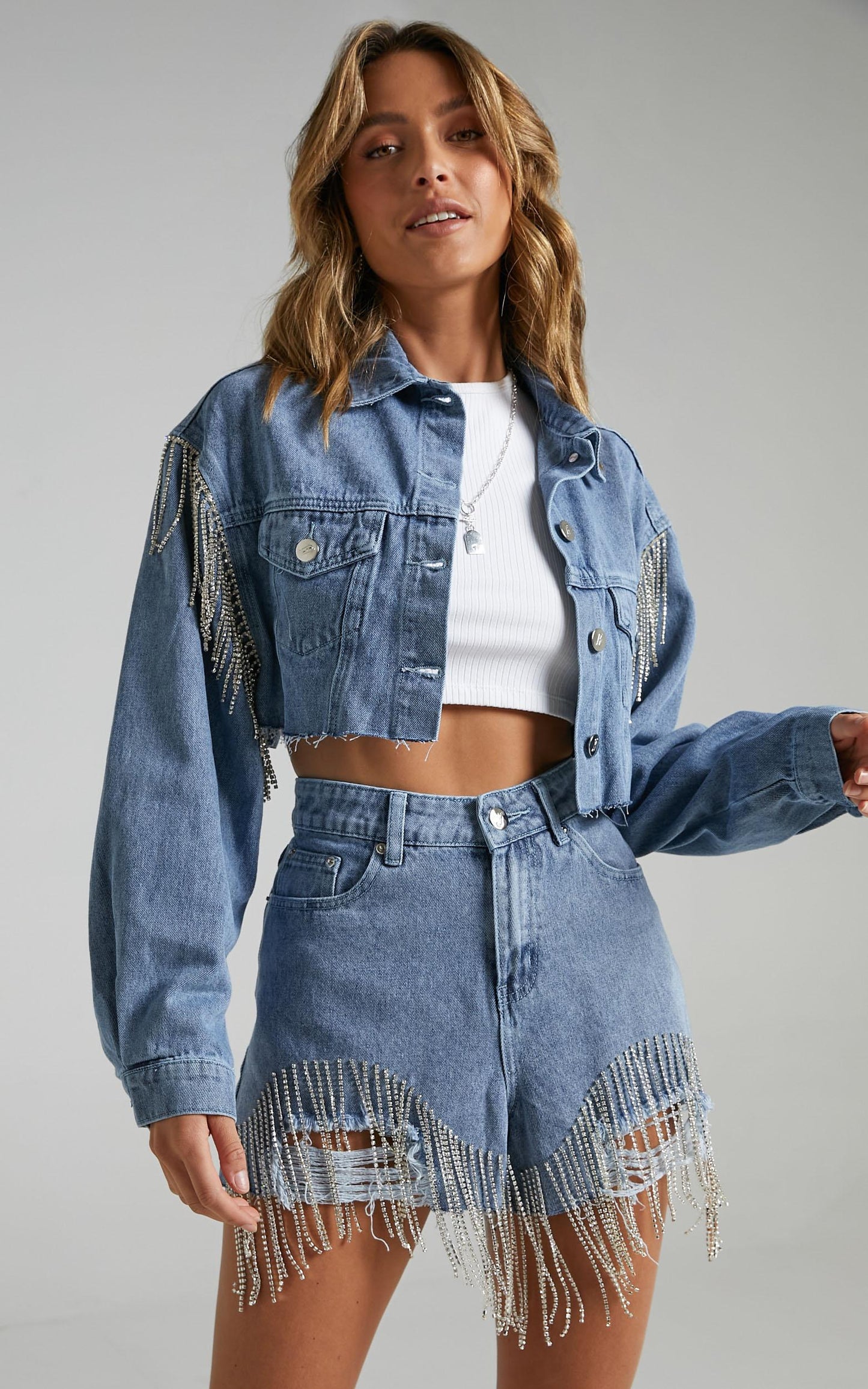 Gisela Denim Shorts in Blue Diamonte