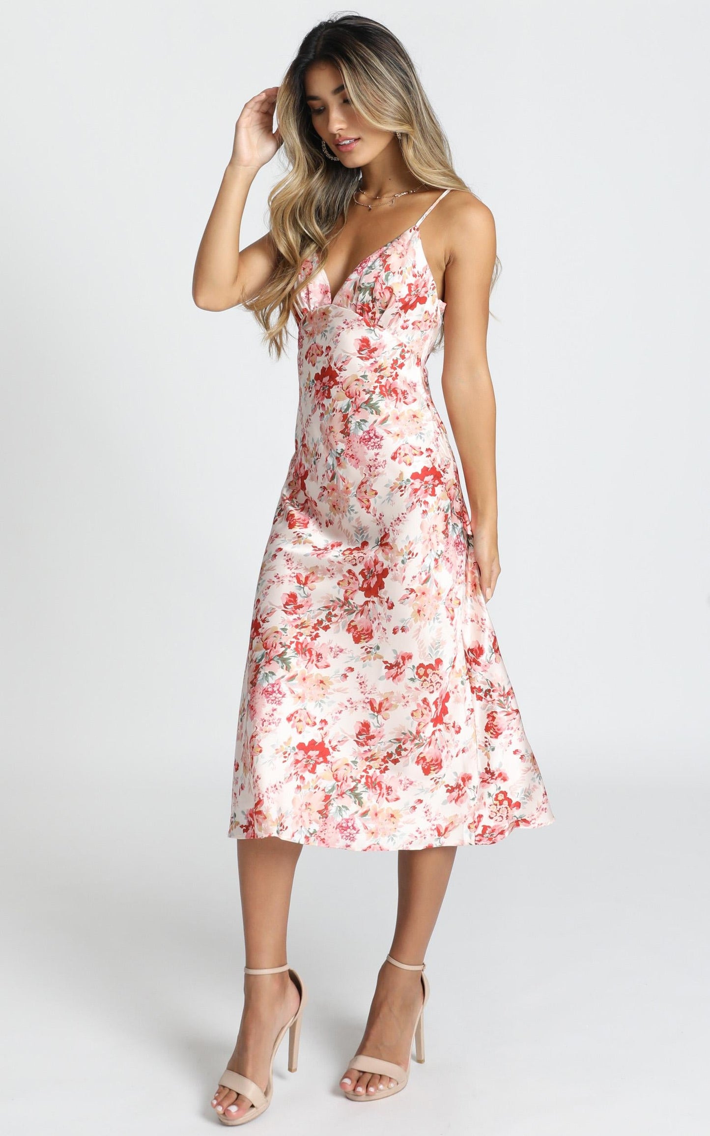 Diane Midi Dress In Red Floral Satin