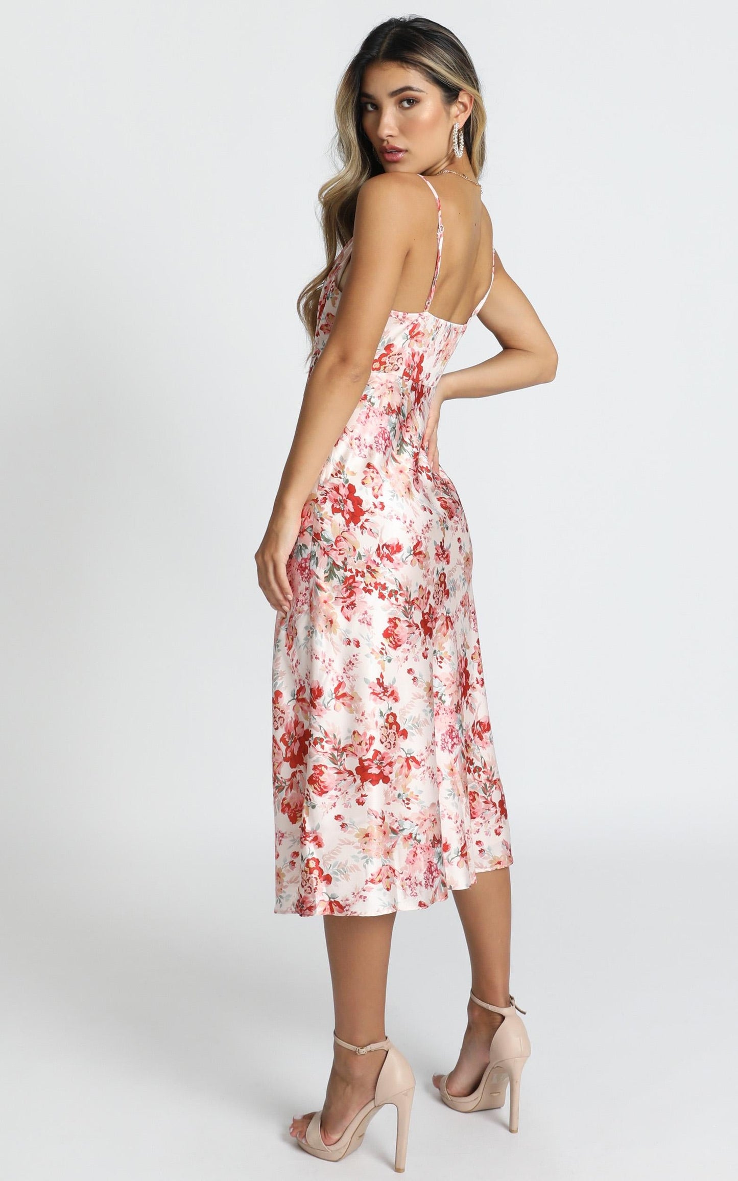 Diane Midi Dress In Red Floral Satin