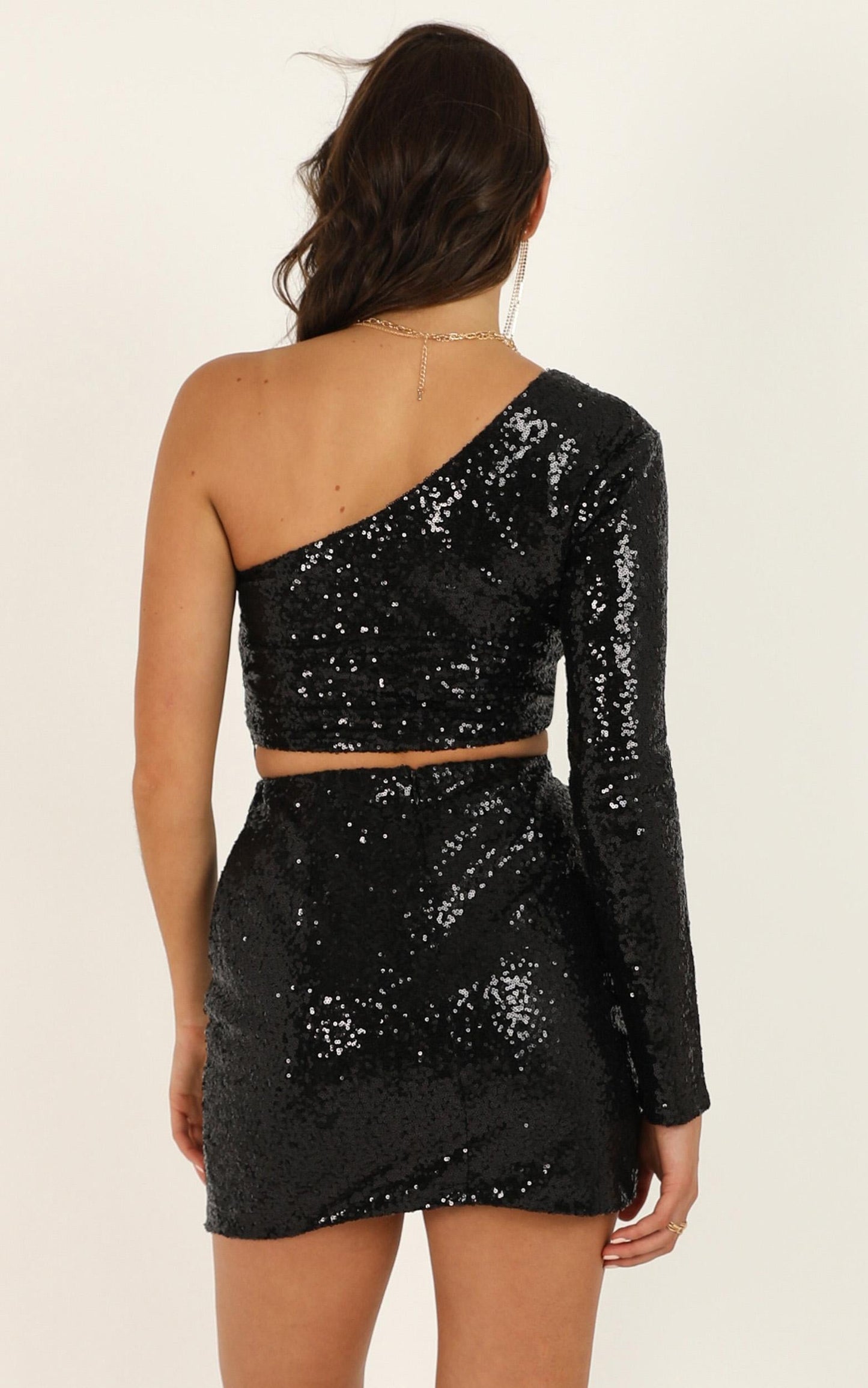 Dish The Dirt Top In Black Sequin