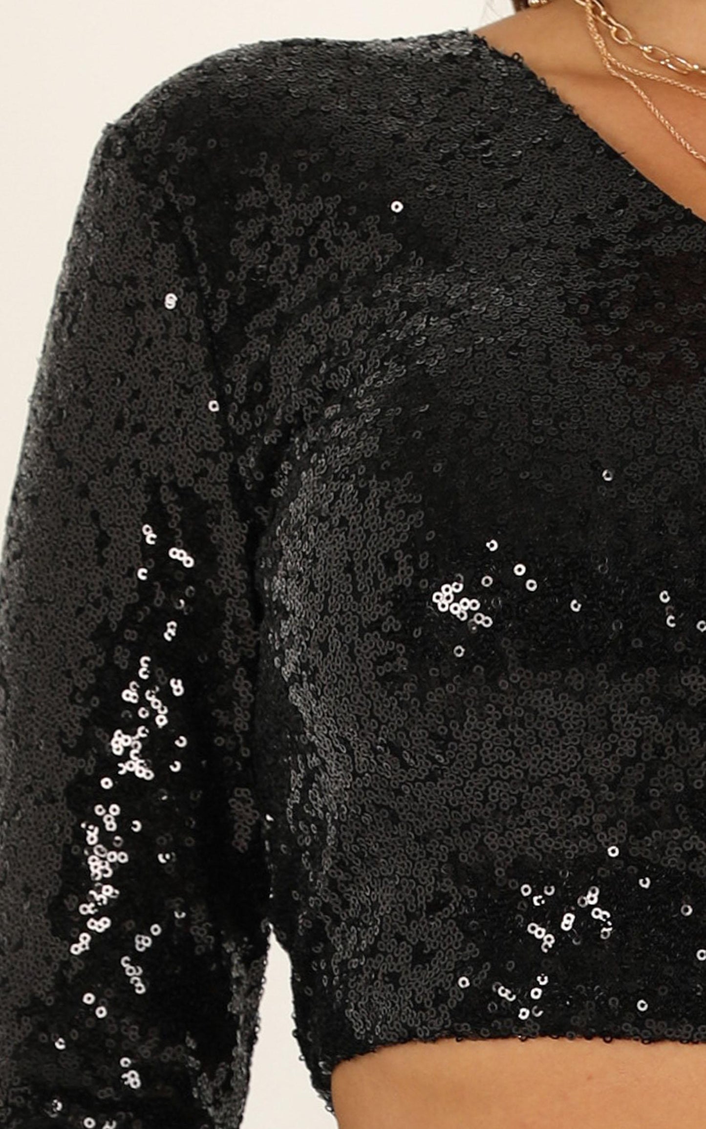 Dish The Dirt Top In Black Sequin