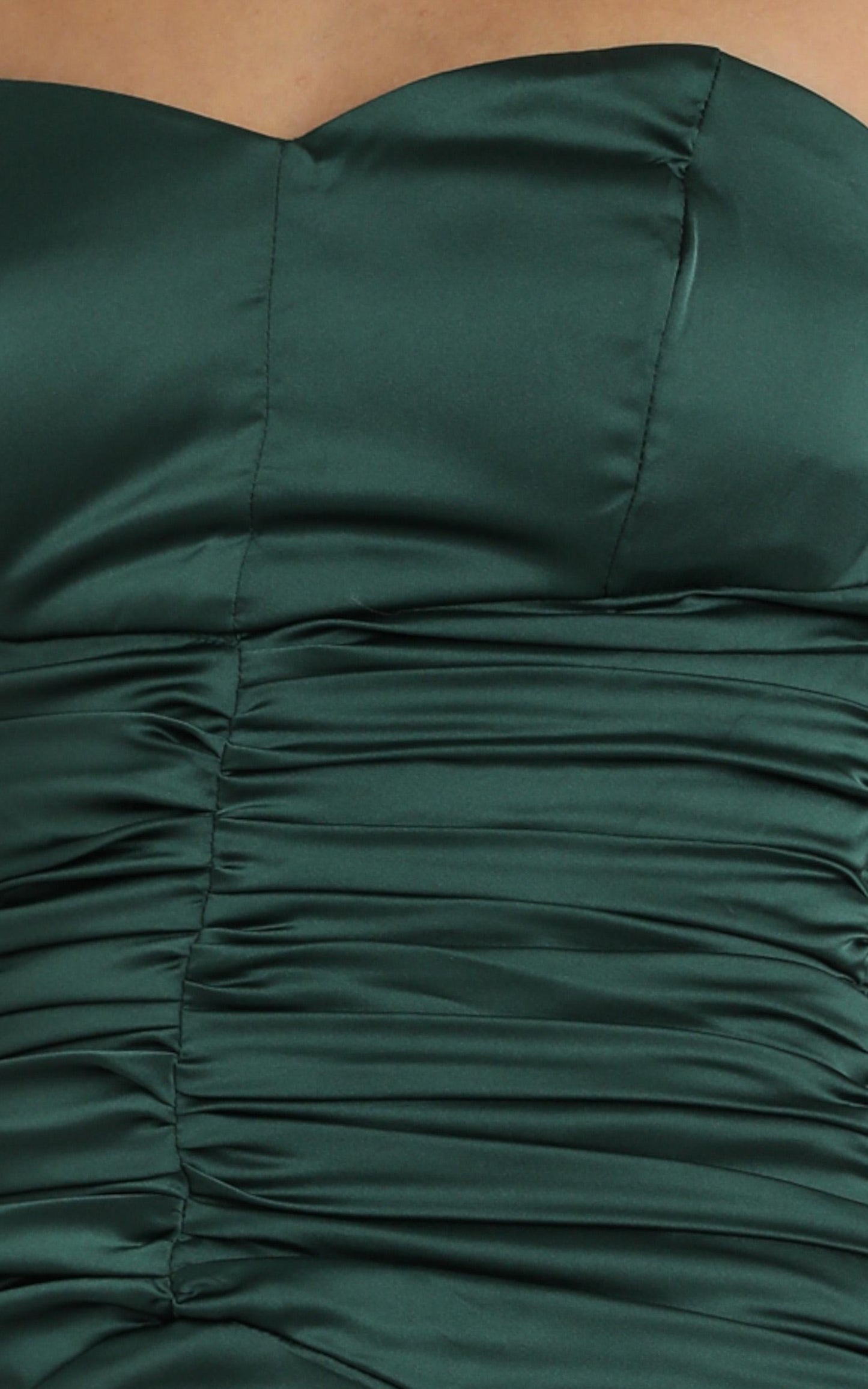 Dominque Ruched Waist Maxi Dress in Emerald Satin