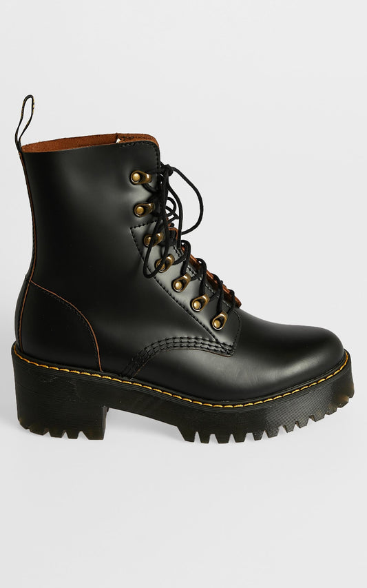 Dr. Martens - Leona 7 Hook Boot in Black Vintage Smooth