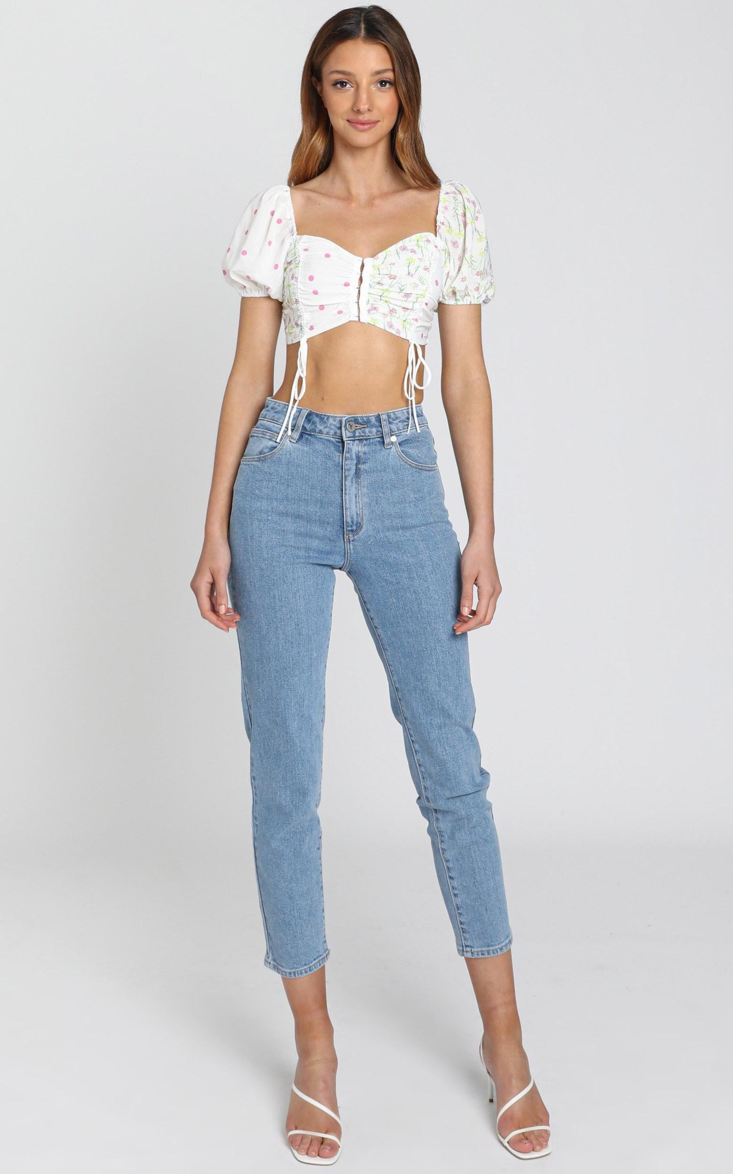 St Tropez Crop Top in White Floral