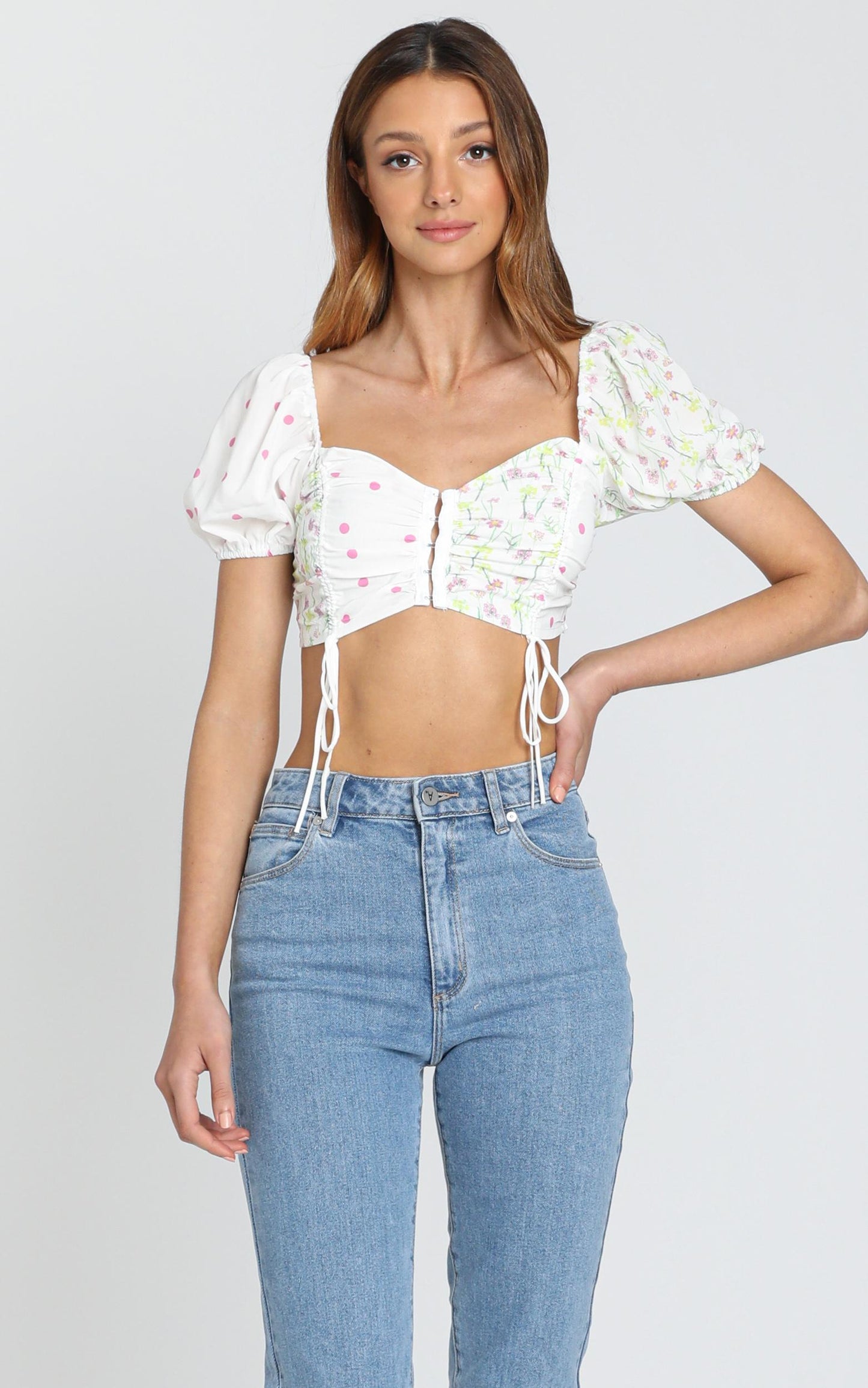 St Tropez Crop Top in White Floral