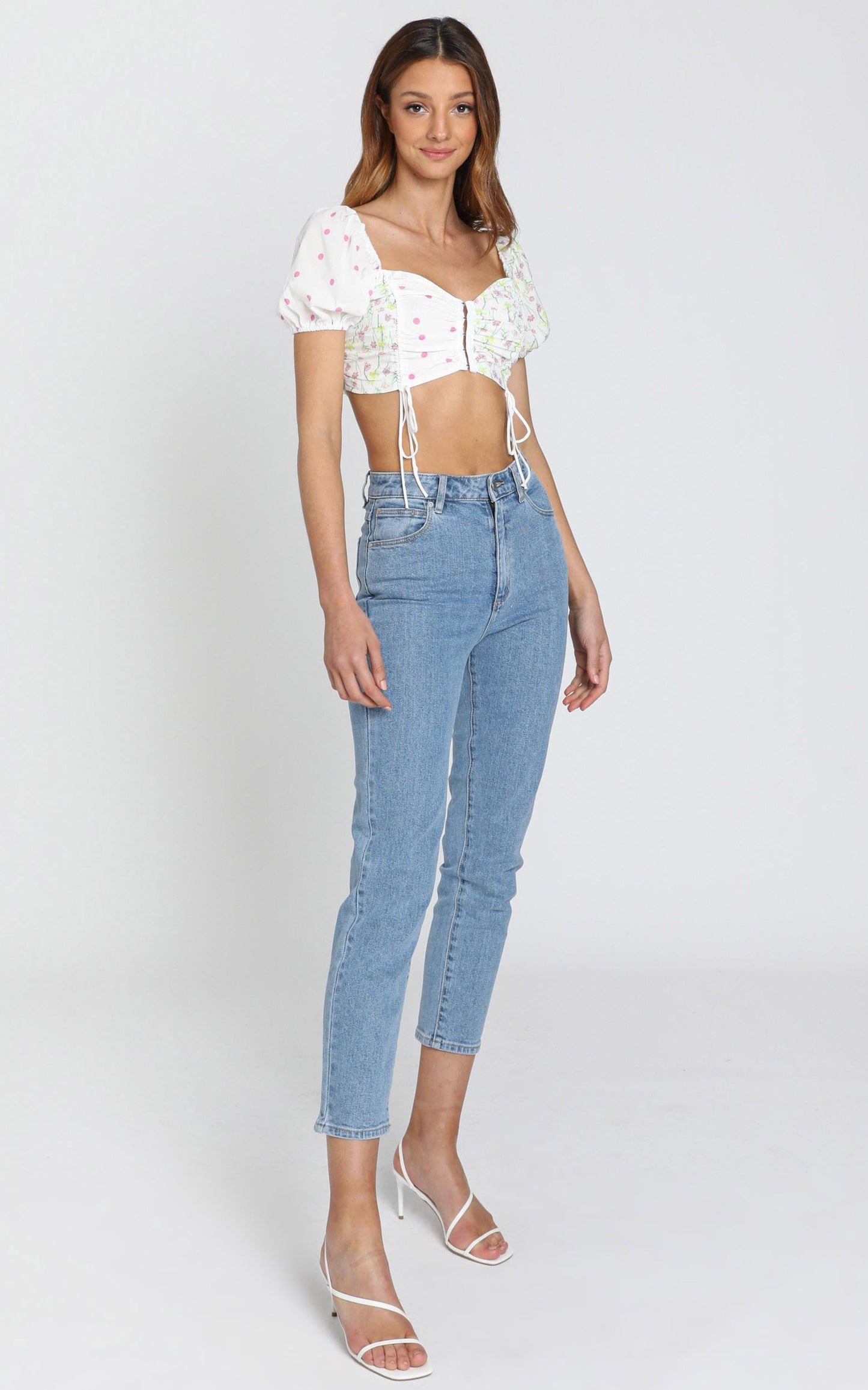 St Tropez Crop Top in White Floral