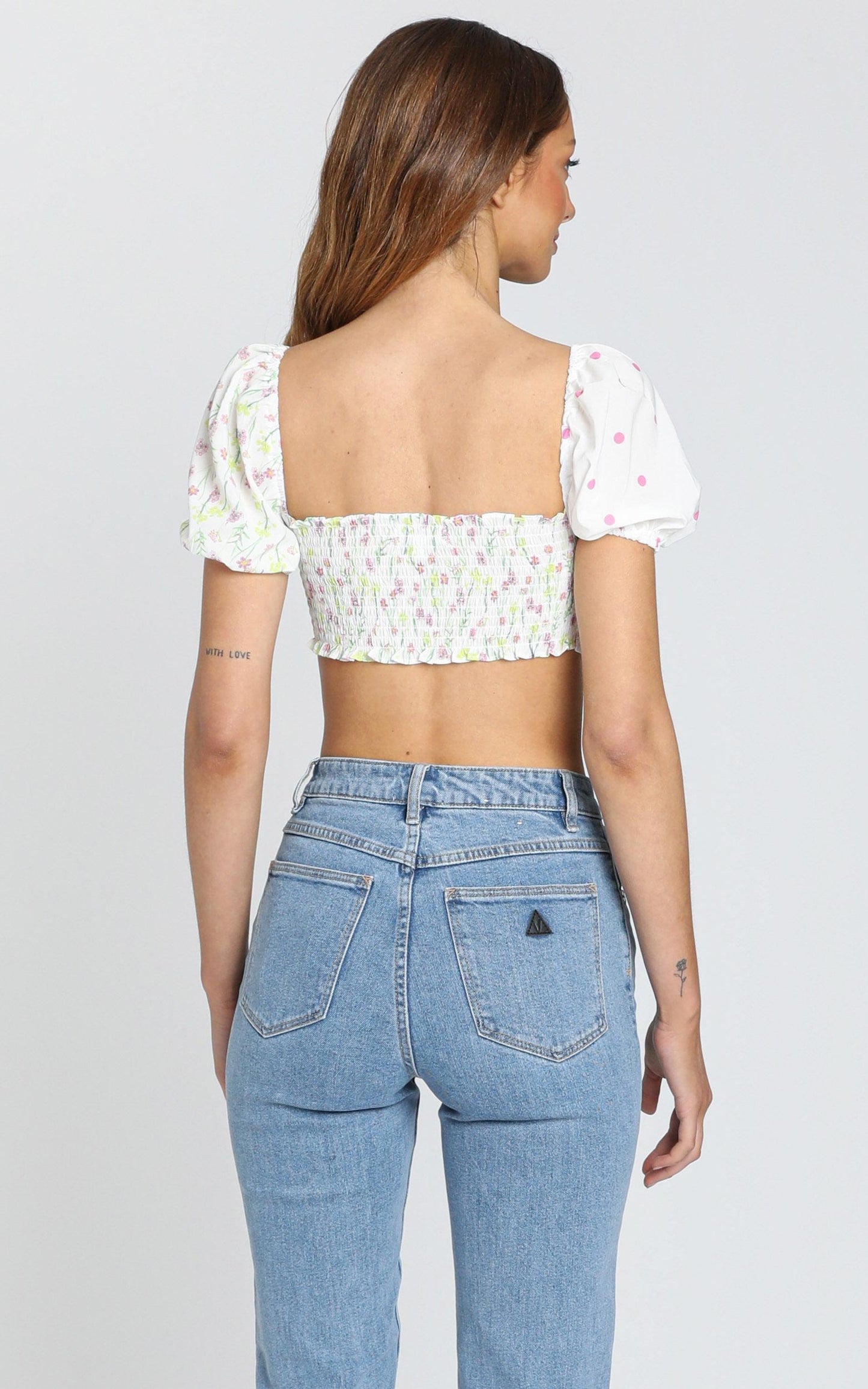 St Tropez Crop Top in White Floral