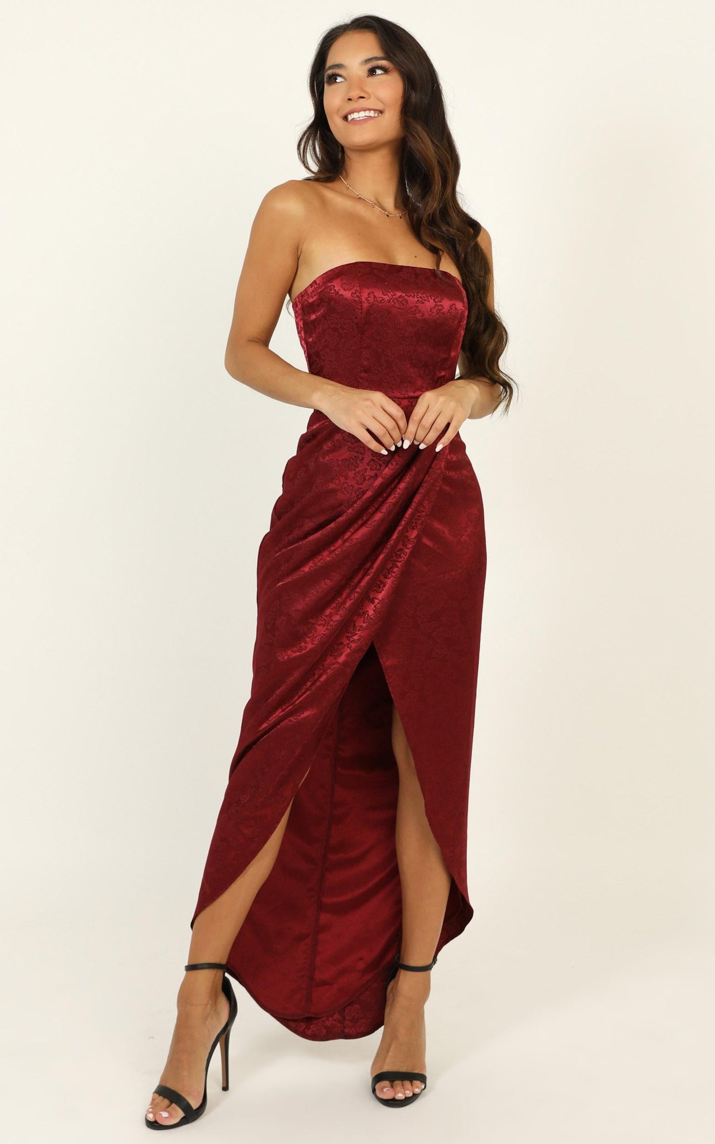 Dream Of You Dress In Wine Jacquard