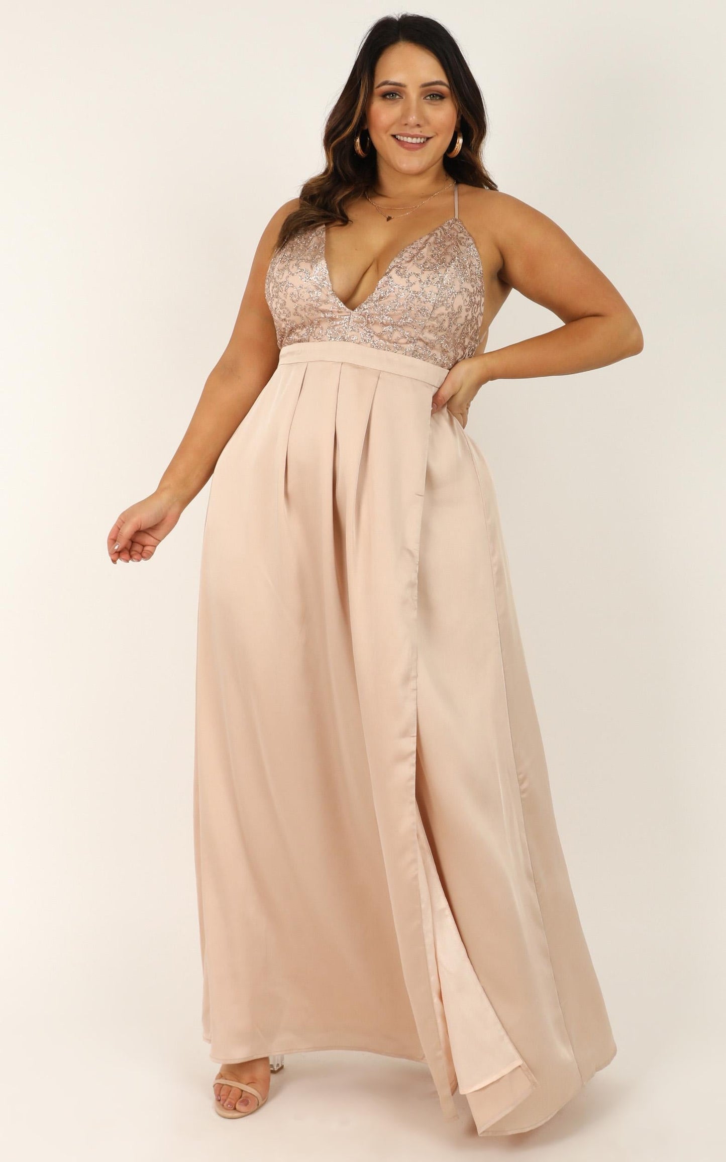Fairest Of Them All Dress In Rose Gold Glitter