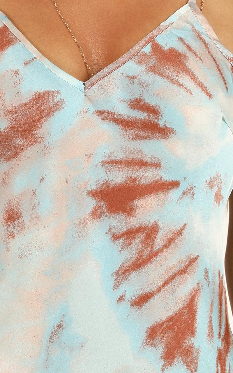 Easy Way Out Midi Dress In Blue Tie Dye Satin