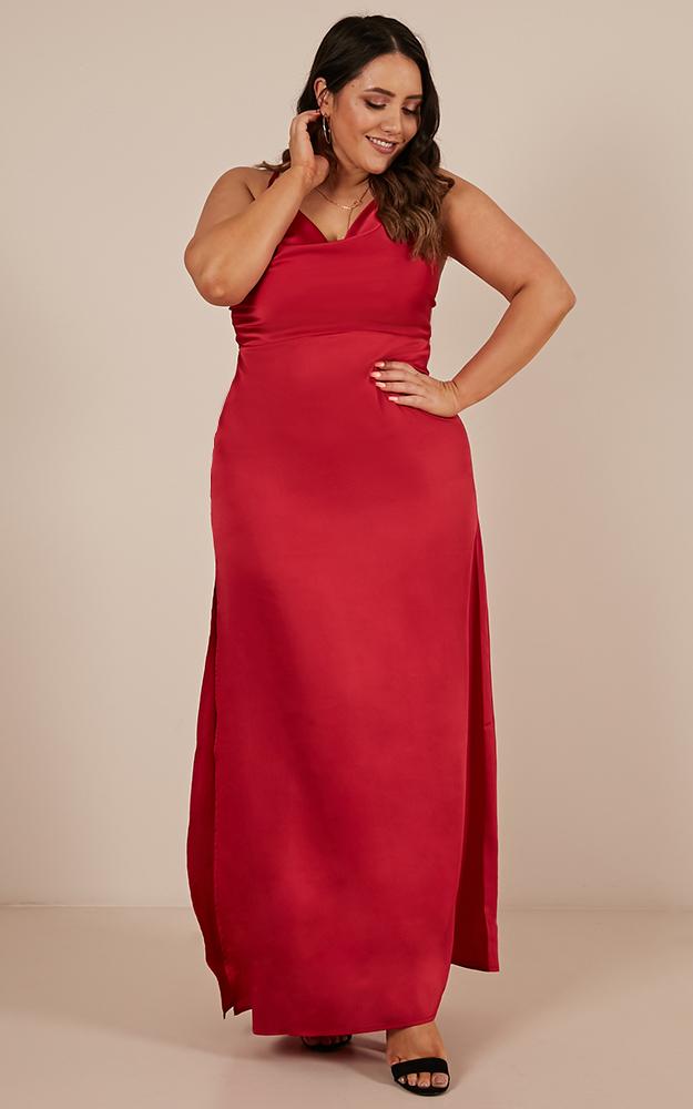 Style And Substance Maxi Dress In Red Satin