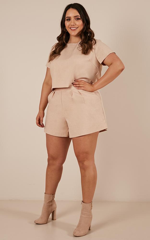 Talk It Up Two Piece Set In Beige Linen Look