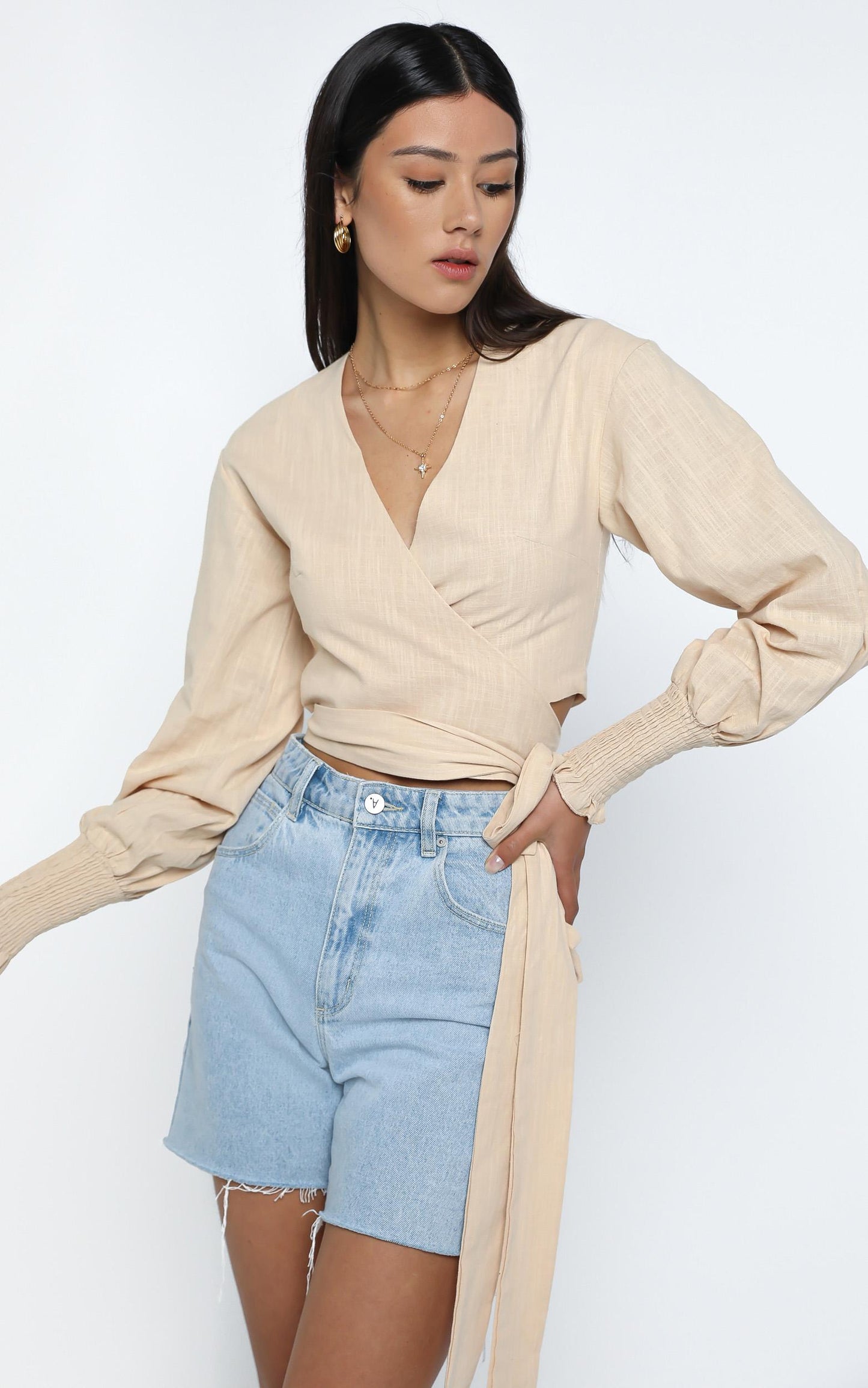 Eisley Top in Beige Linen Look