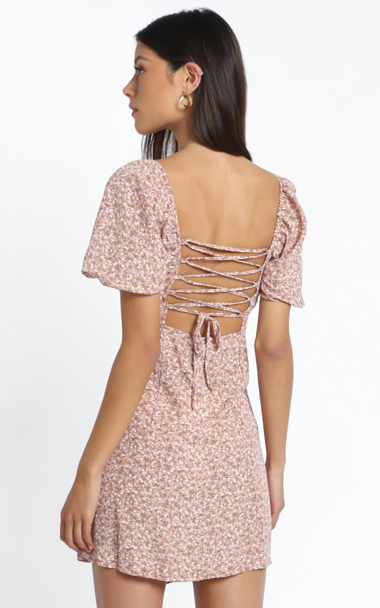 Ellice Dress in Beige Floral