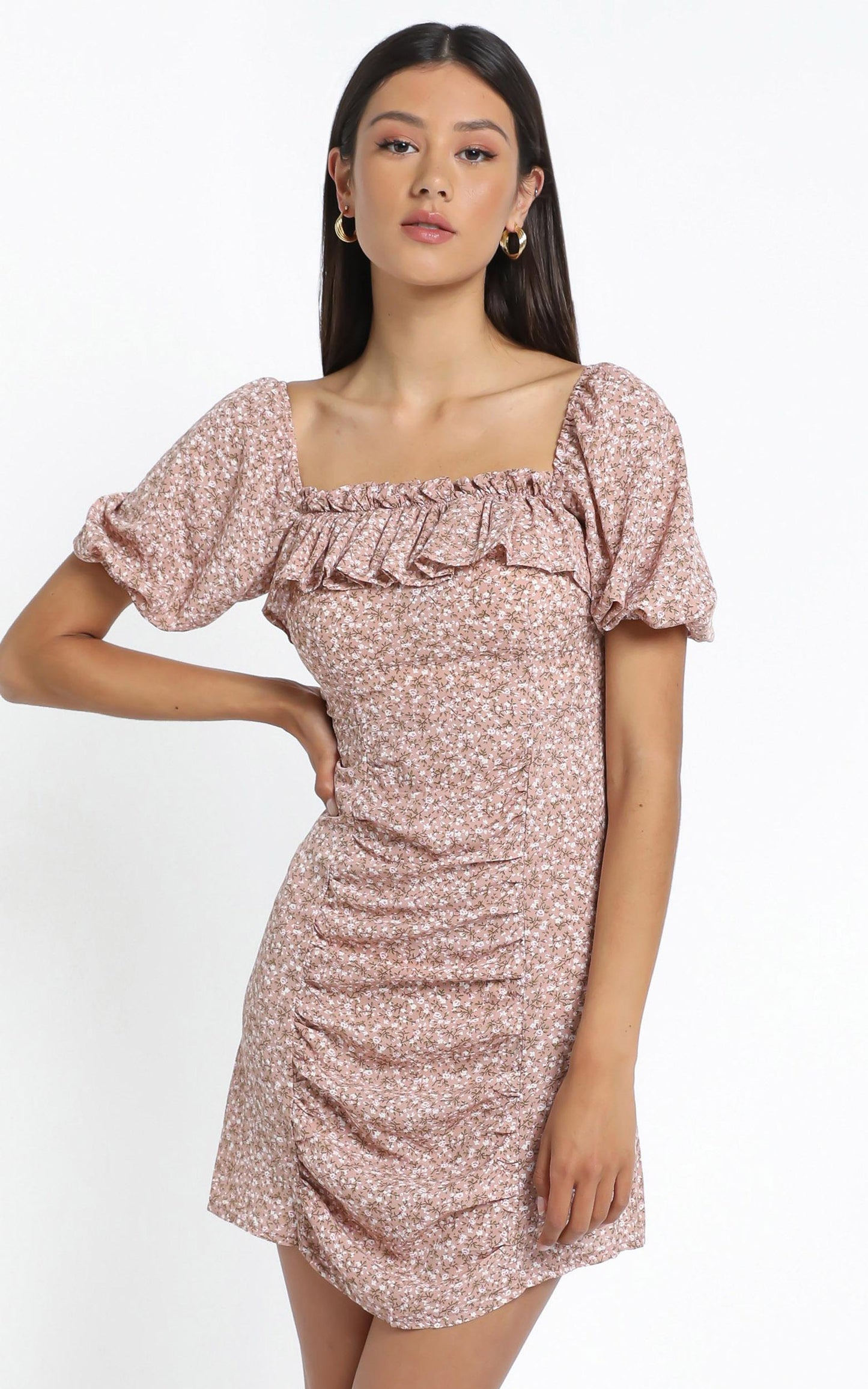 Ellice Dress in Beige Floral