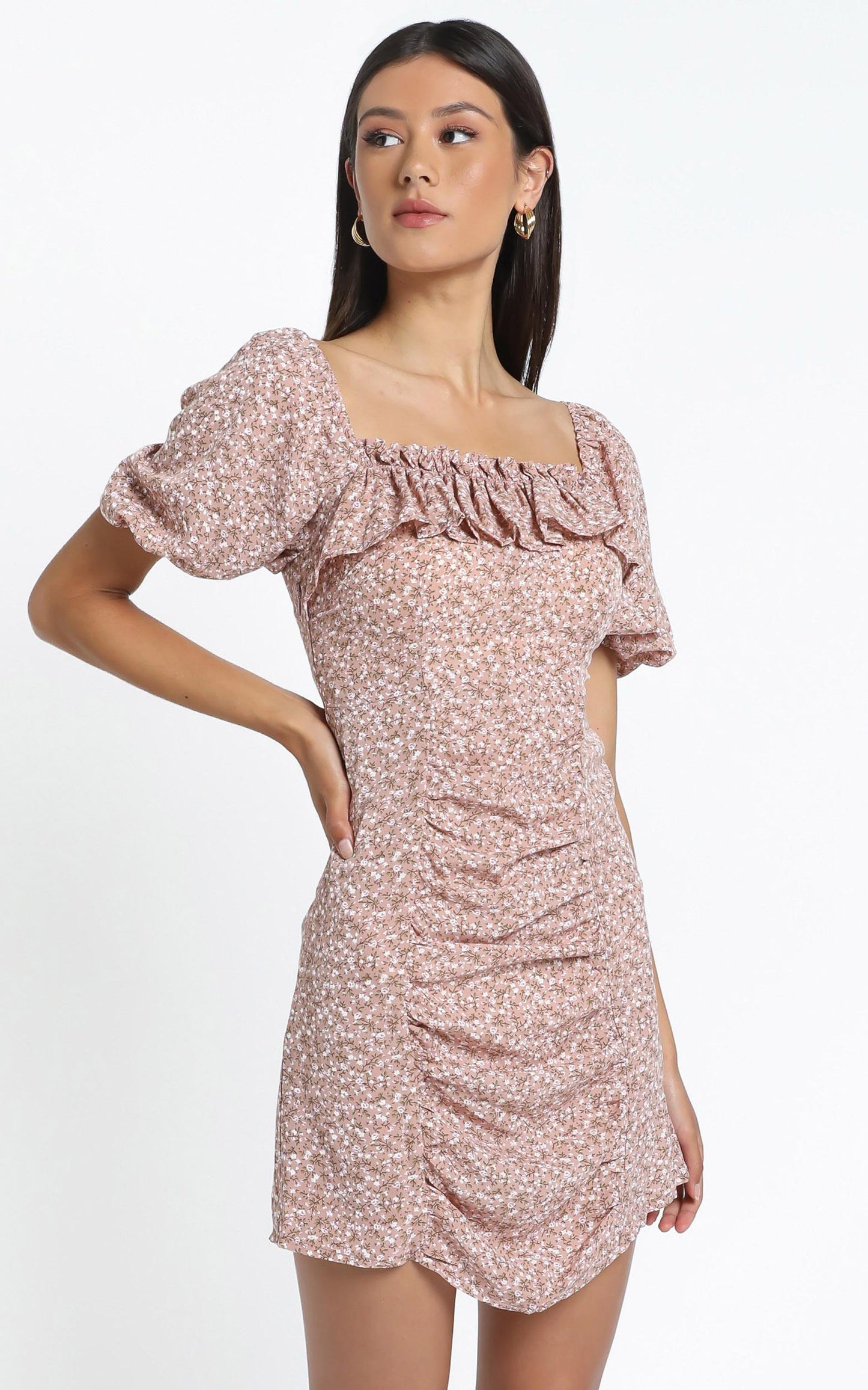 Ellice Dress in Beige Floral