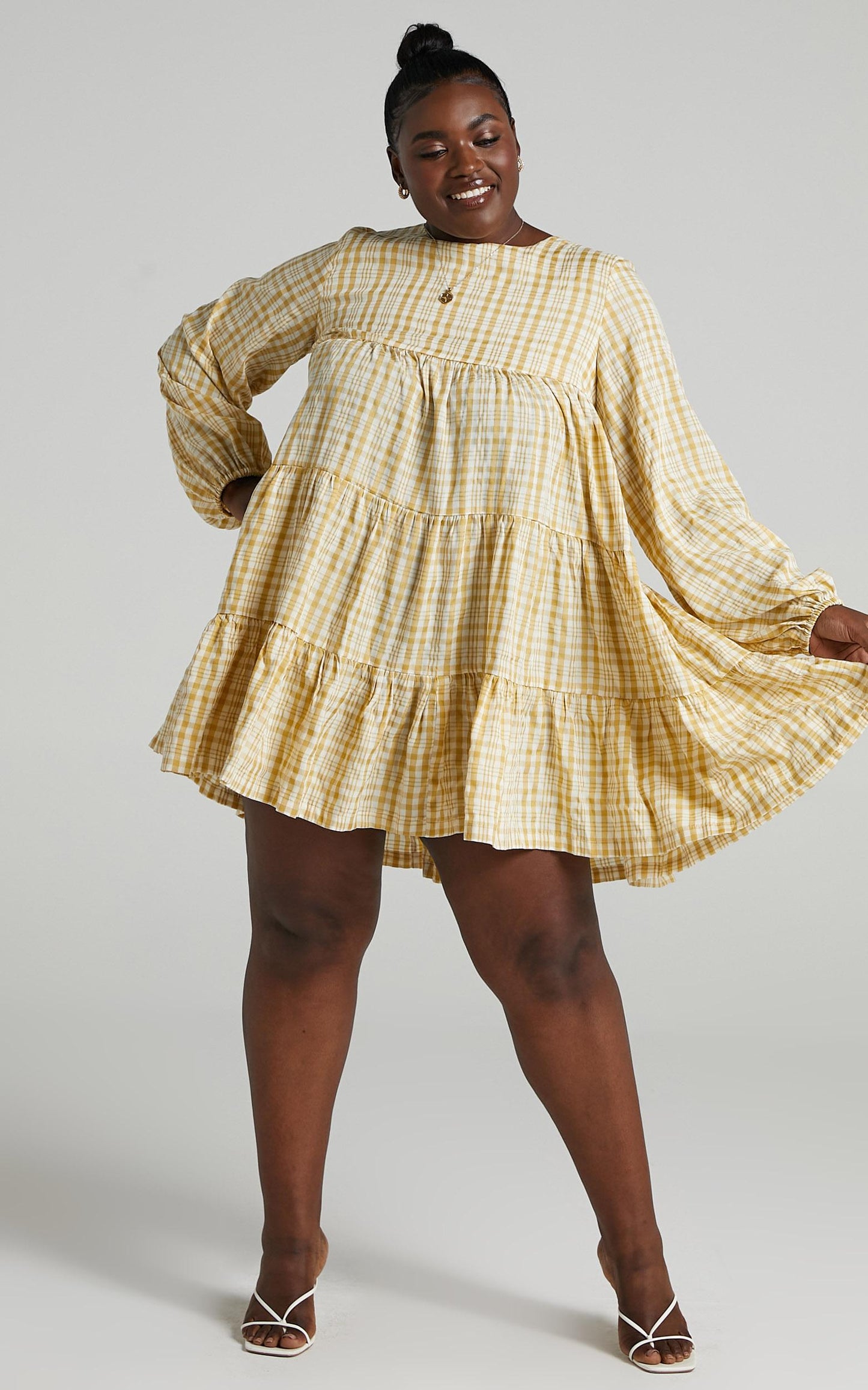 Ellora Dress in Mustard Check
