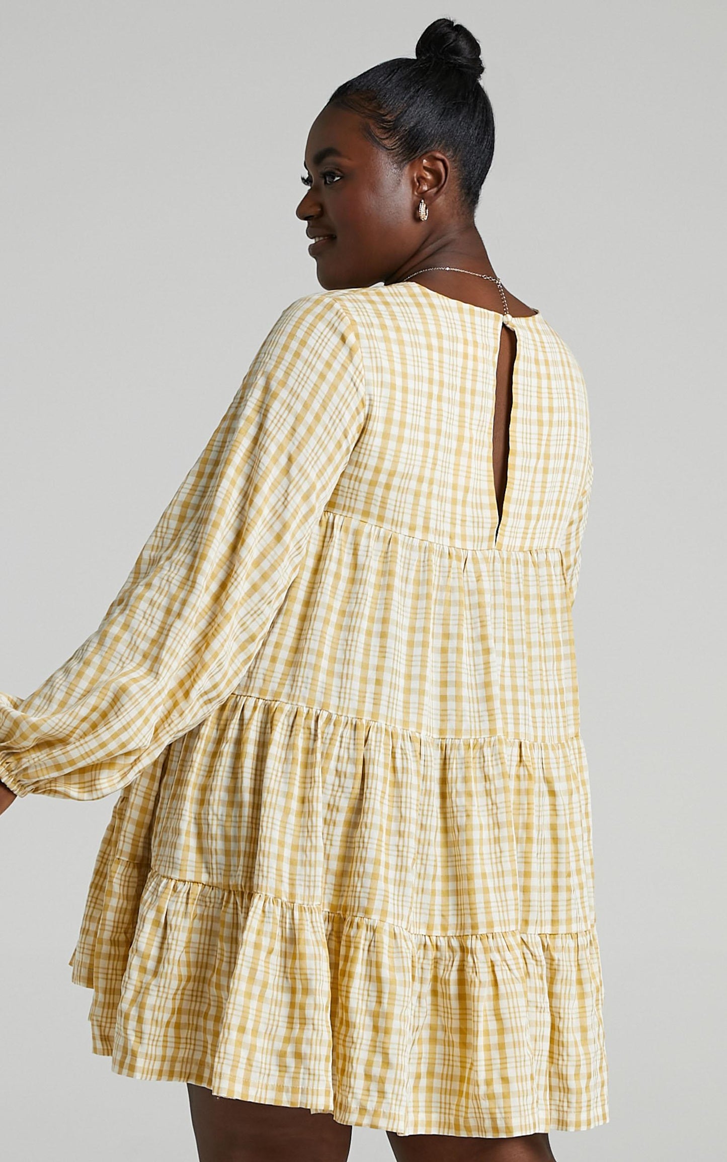 Ellora Dress in Mustard Check
