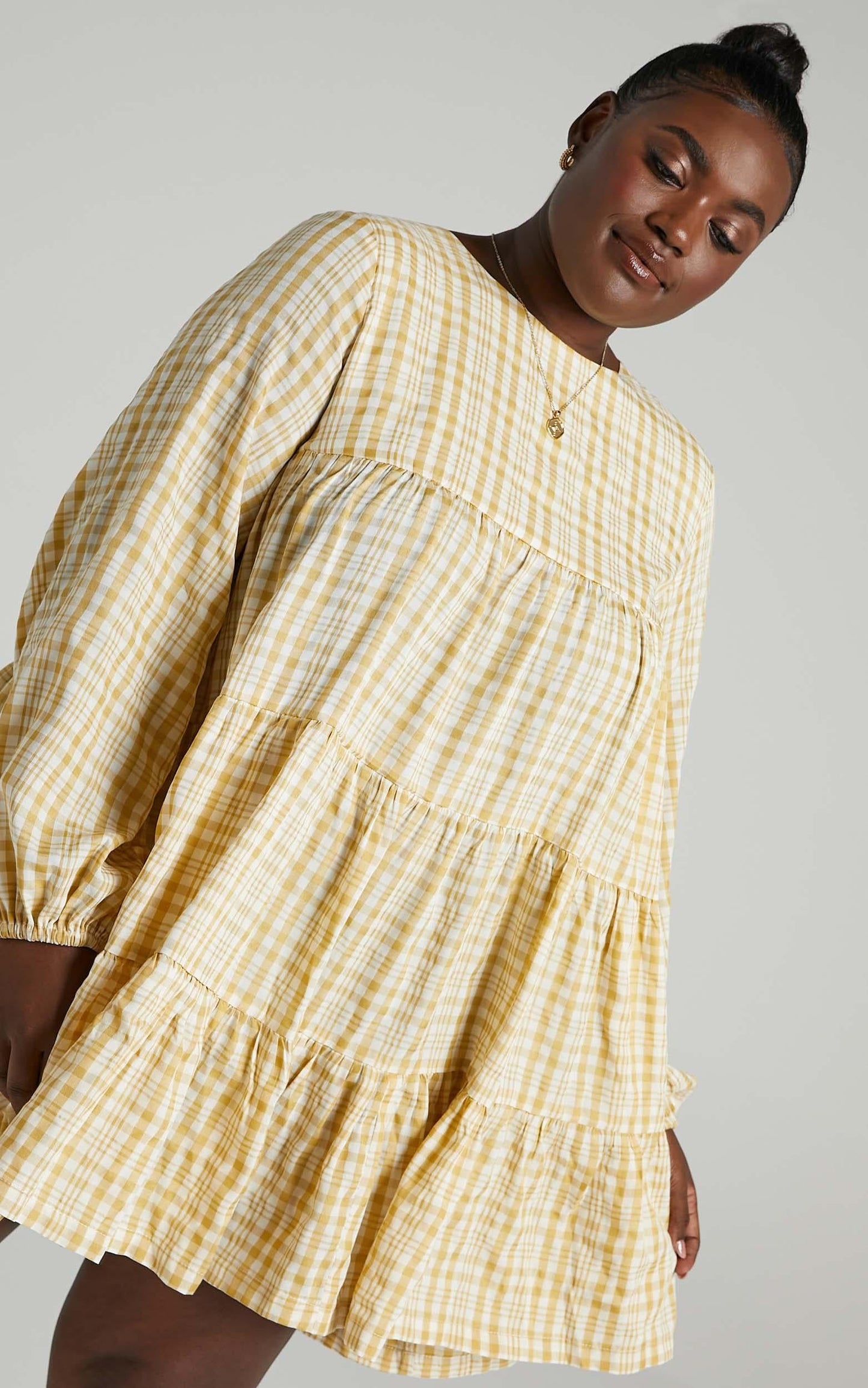 Ellora Dress in Mustard Check