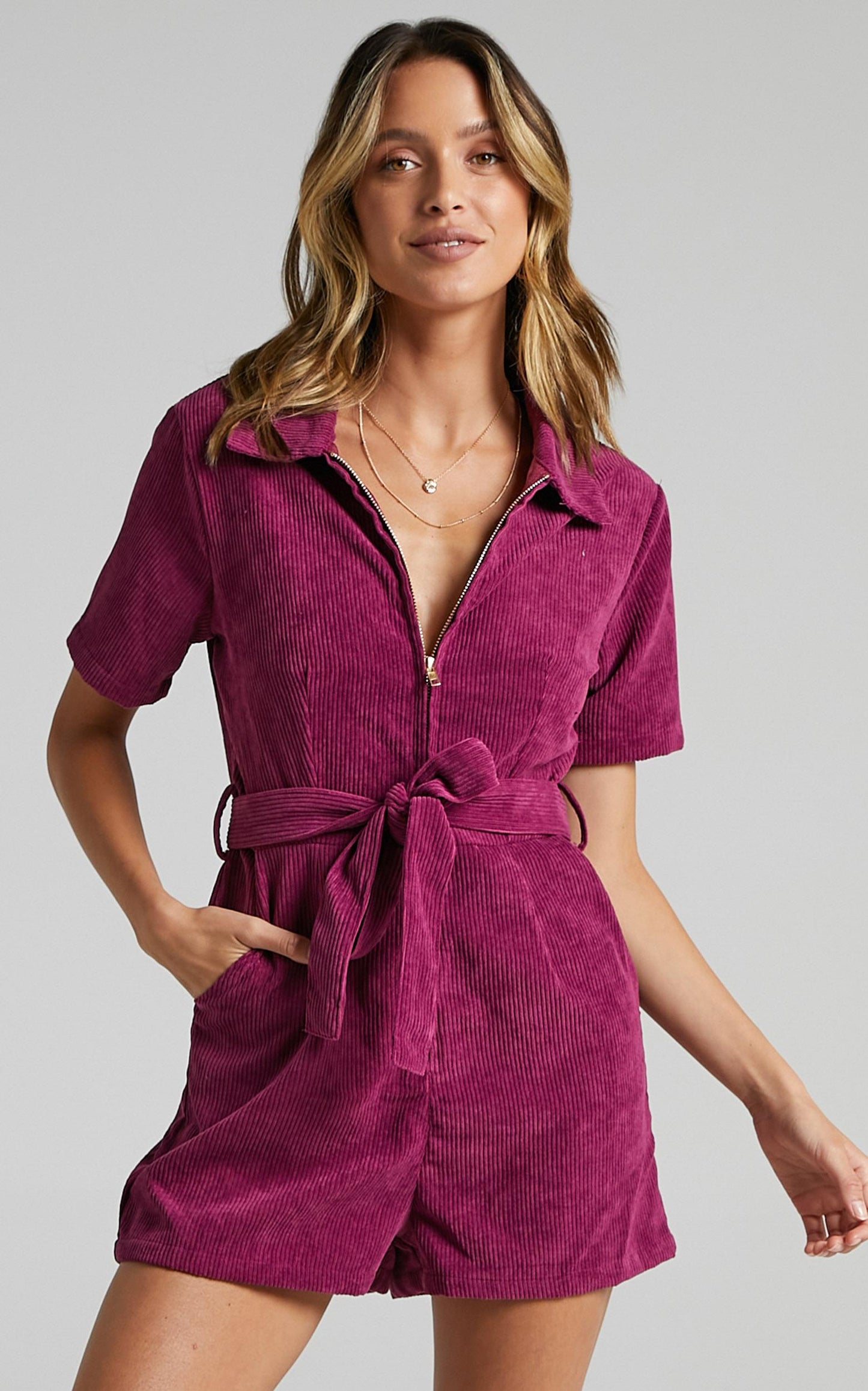 Embala Playsuit in Mulberry Cord