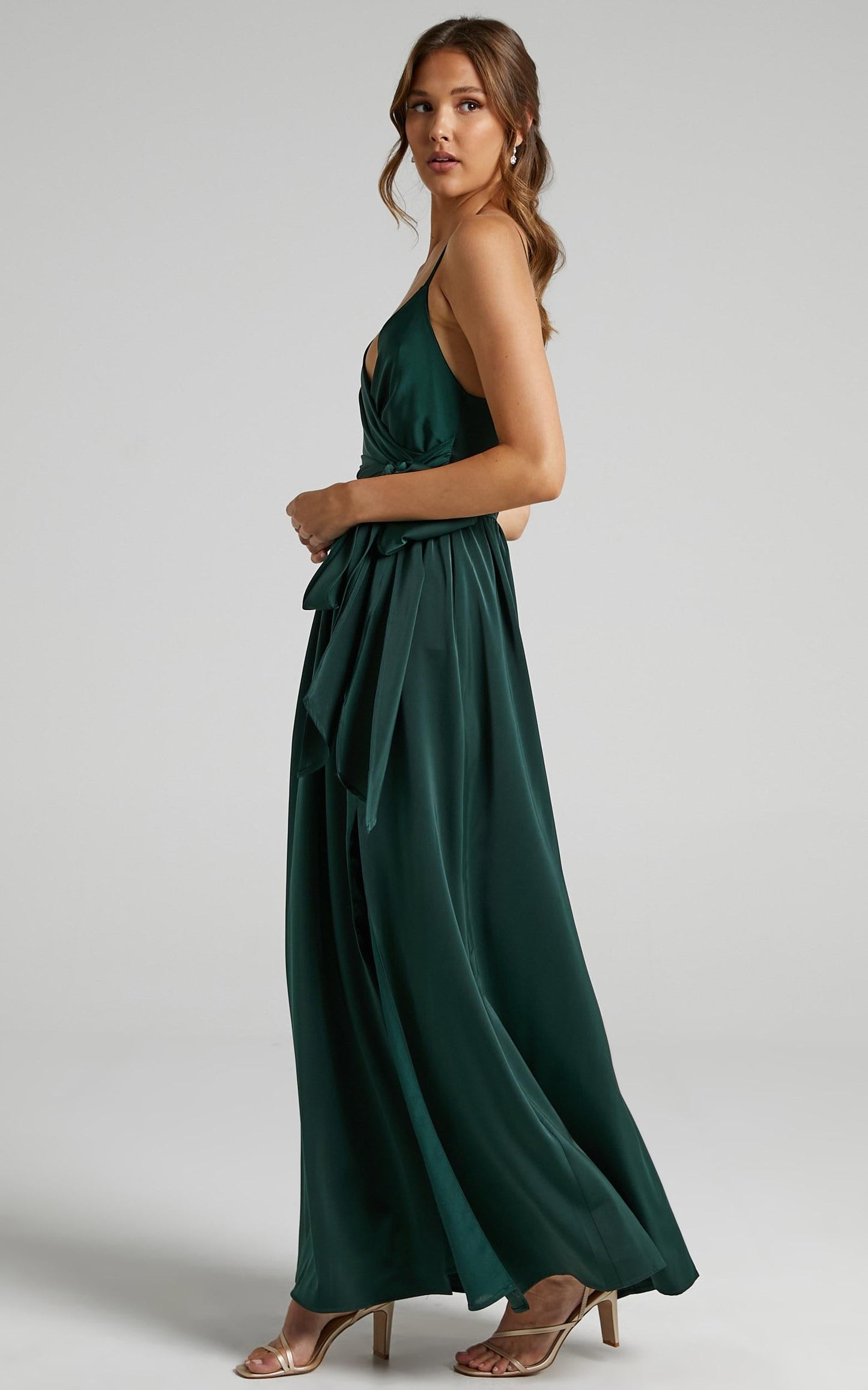 Revolve Around Me Midi Dress - V Neck Wrap Dress in Emerald