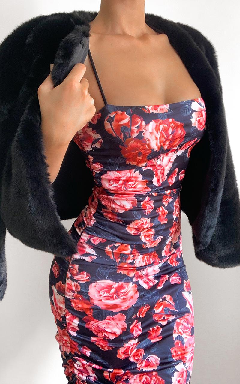 Emily Midi Dress in Black Floral