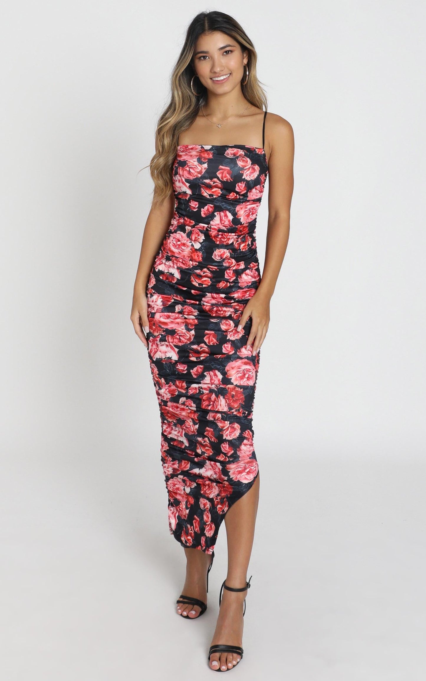 Emily Midi Dress in Black Floral