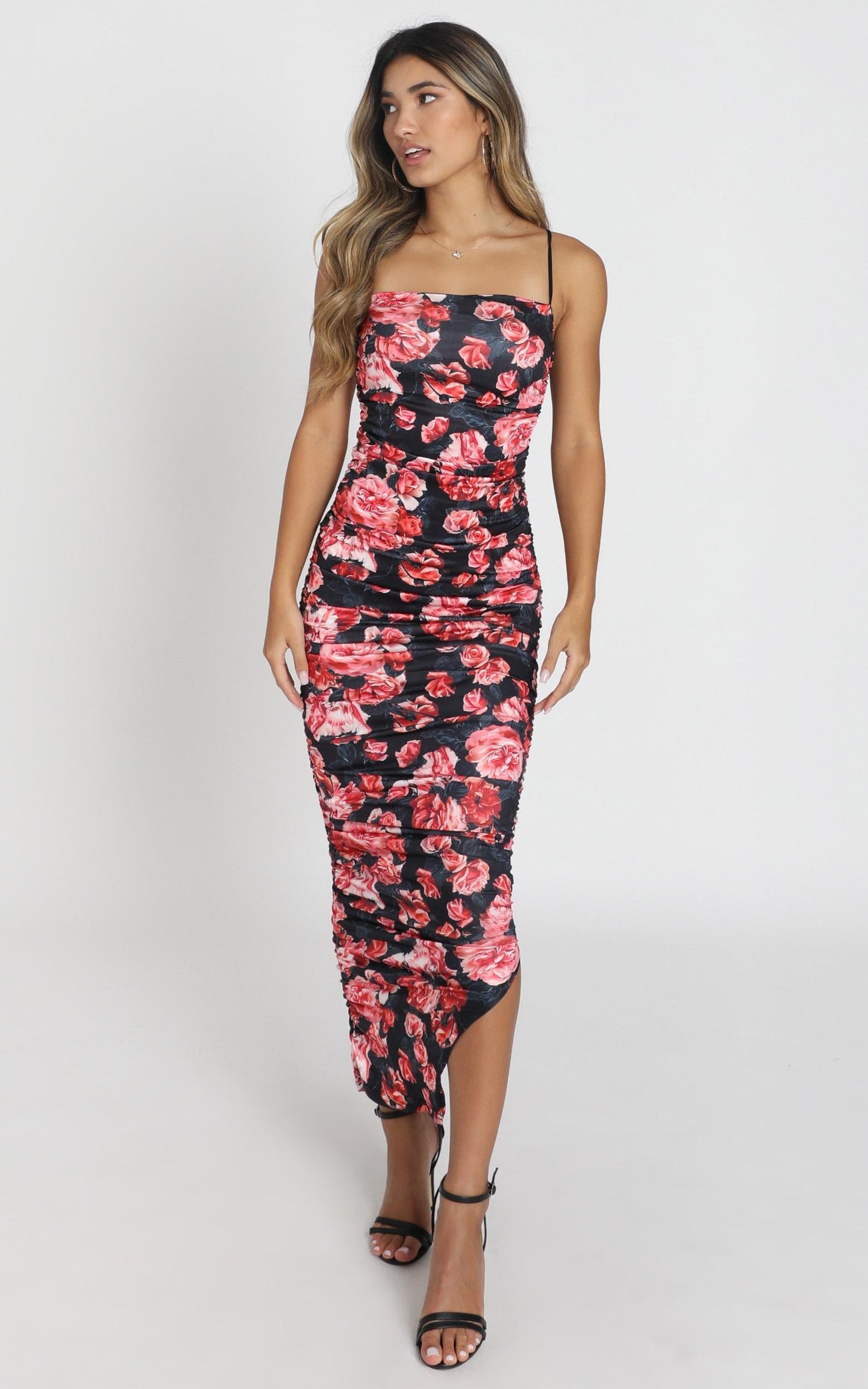 Emily Midi Dress in Black Floral