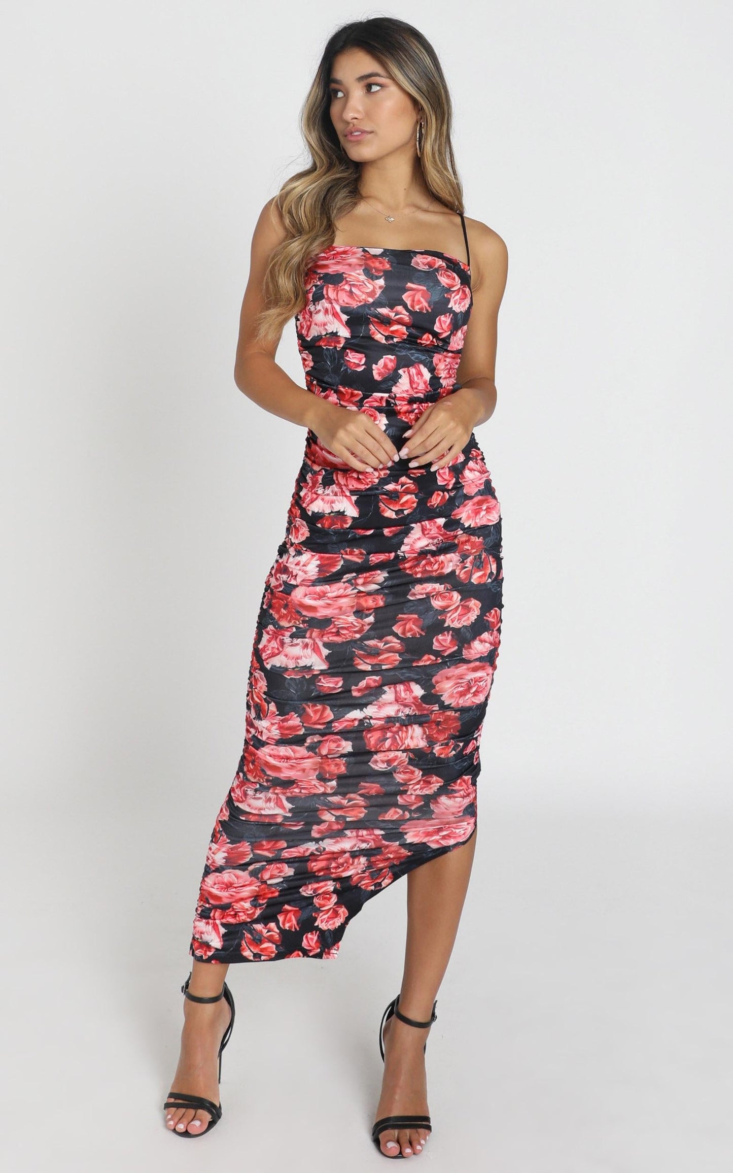 Emily Midi Dress in Black Floral