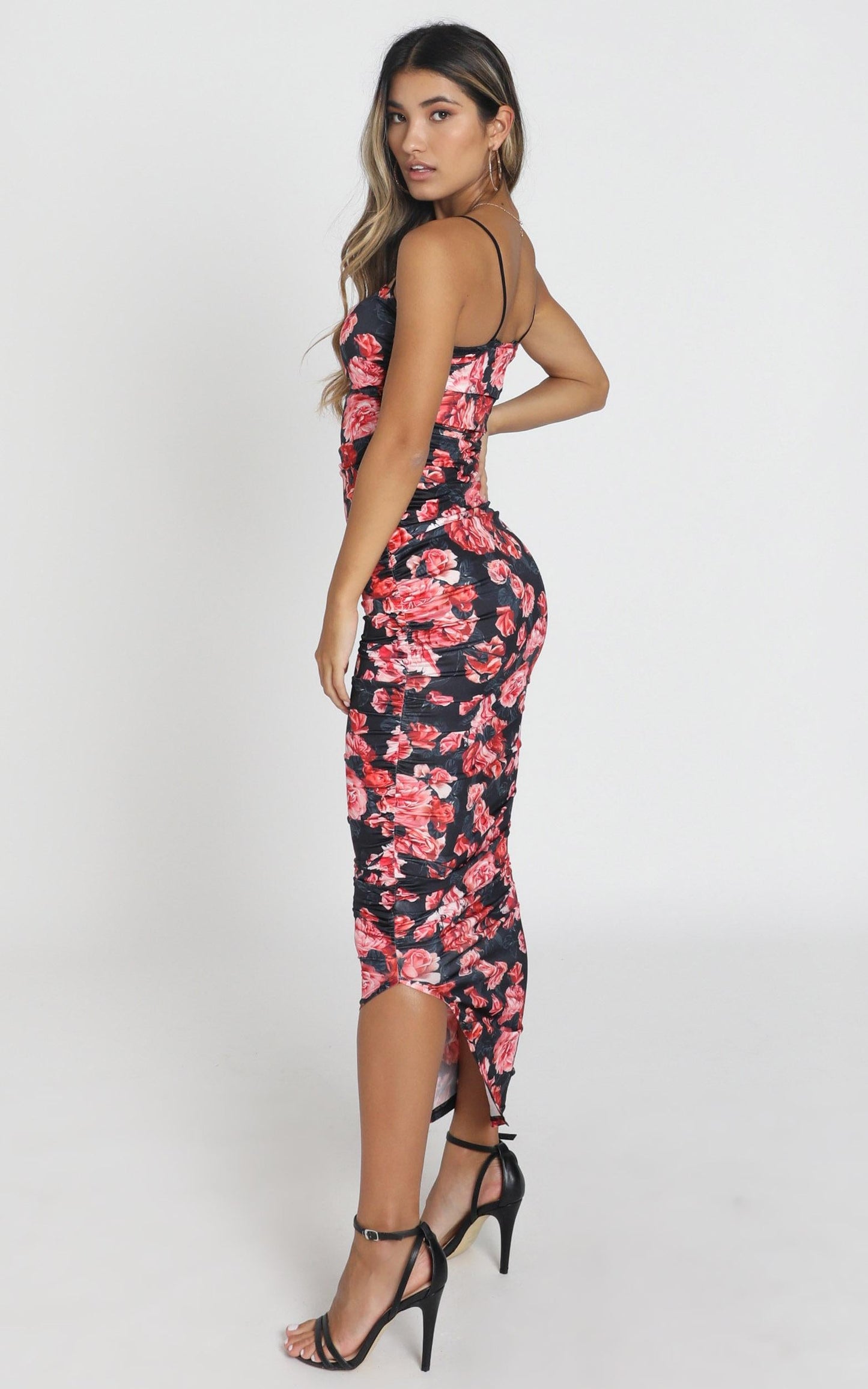 Emily Midi Dress in Black Floral