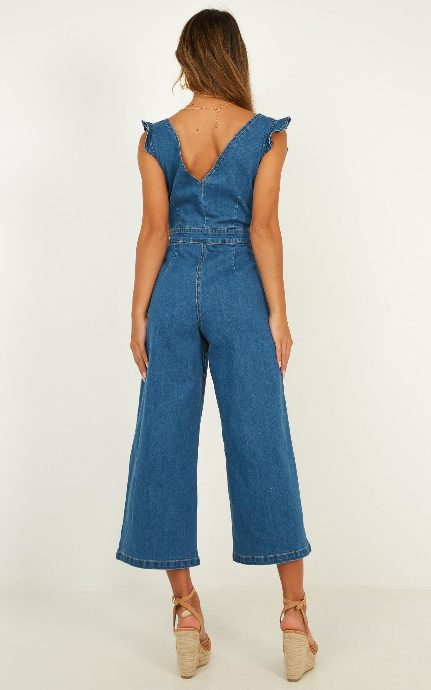 Enough To Love Denim Jumpsuit In Mid Wash