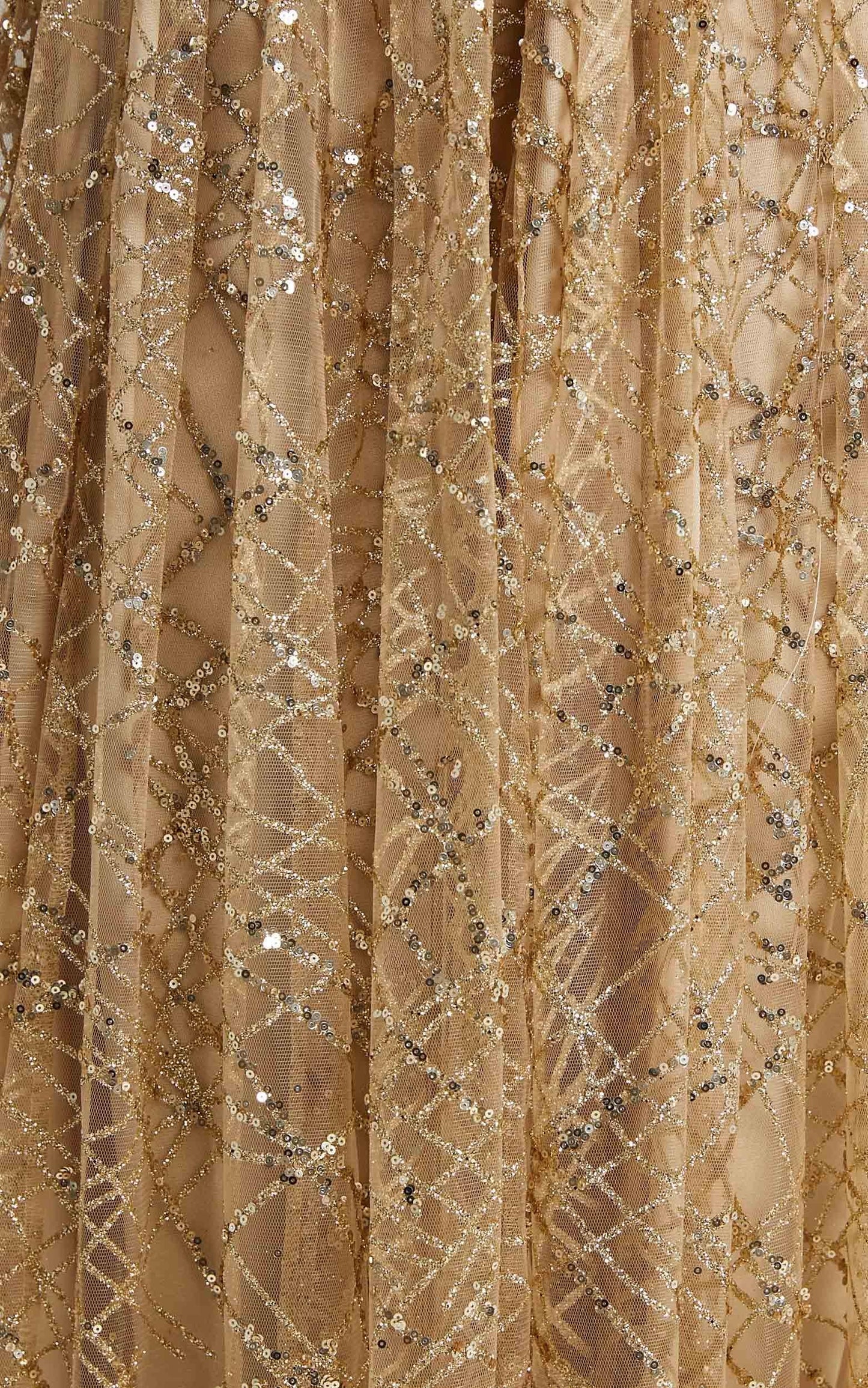 Eternal Sunshine Maxi Dress - Cross Back Plunge Neck Dress in Gold Sequin Tulle