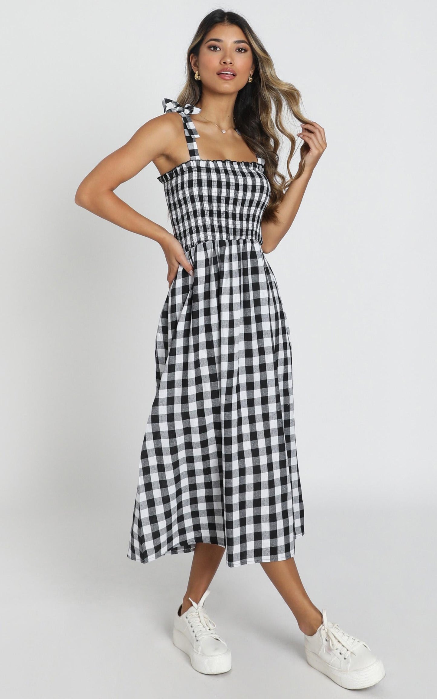 European Love Dress in Black And White Check