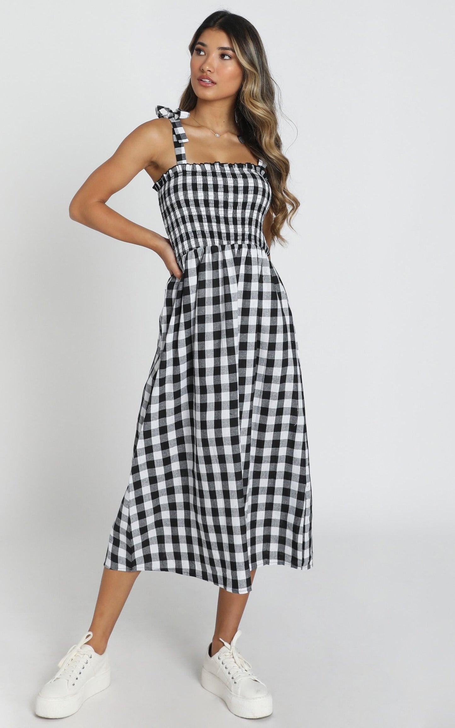 European Love Dress in Black And White Check