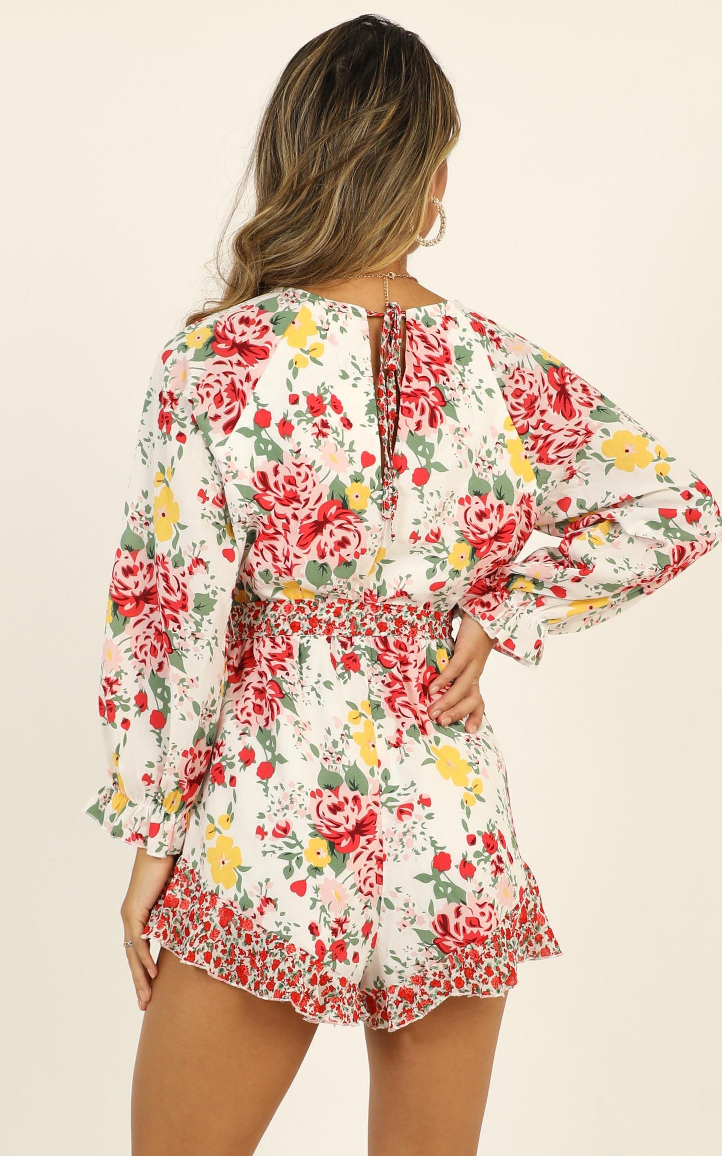 European Sunset Playsuit In White Floral