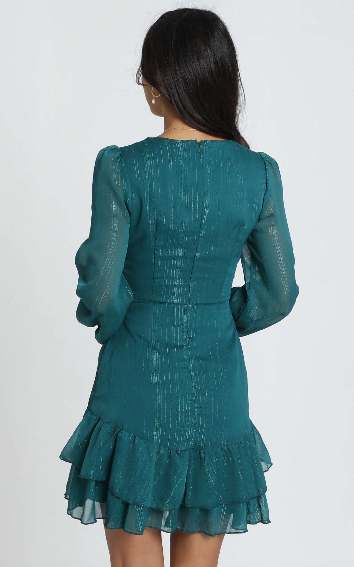Eyes That Know Me Long Sleeve Ruffle Mini Dress in Teal