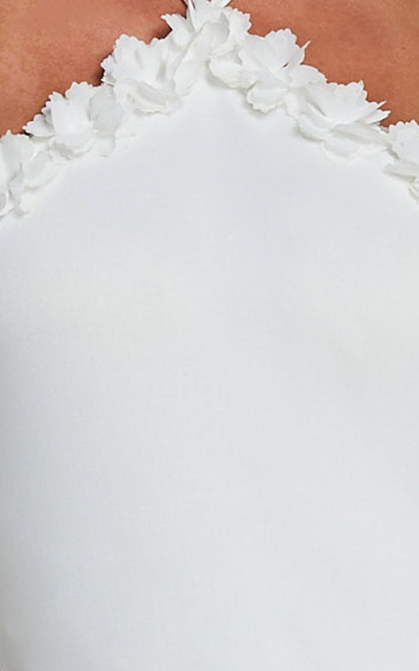 Brenda Top - Diamond Halter Mesh Floral Detail Bodysuit in White