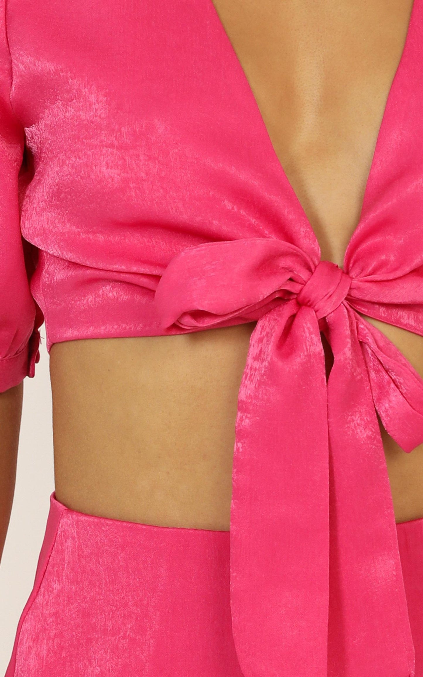 Best Of Both Worlds Two Piece Set In Hot Pink Satin